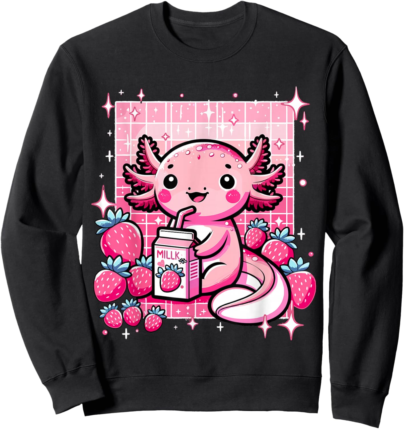 Axolotl Kawaii Strawberry Milk Shake Anime Axolotl Sweatshirt - Sweatshirt | Black