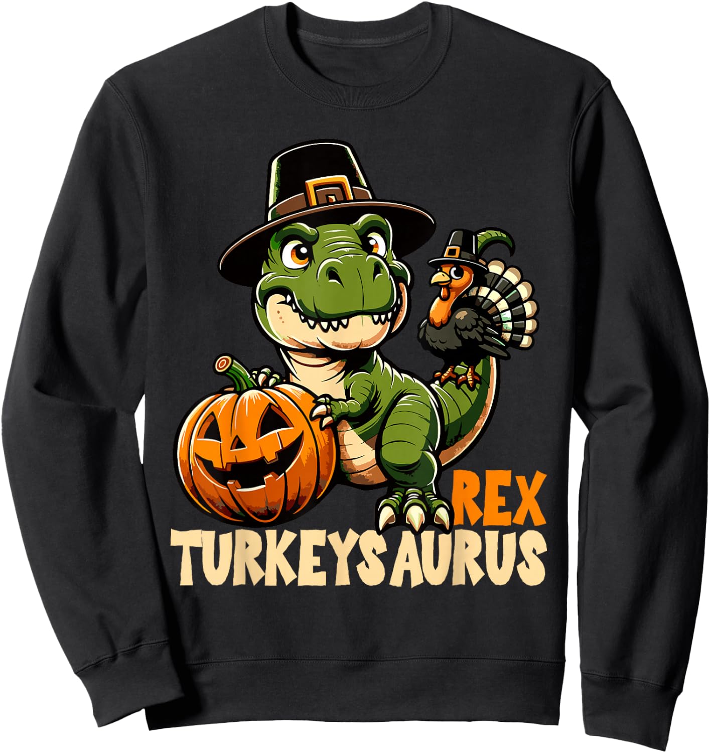Dinosaur Thanksgiving Outfit Fall Boys Kids Toddler Turkey Sweatshirt - Sweatshirt | Black