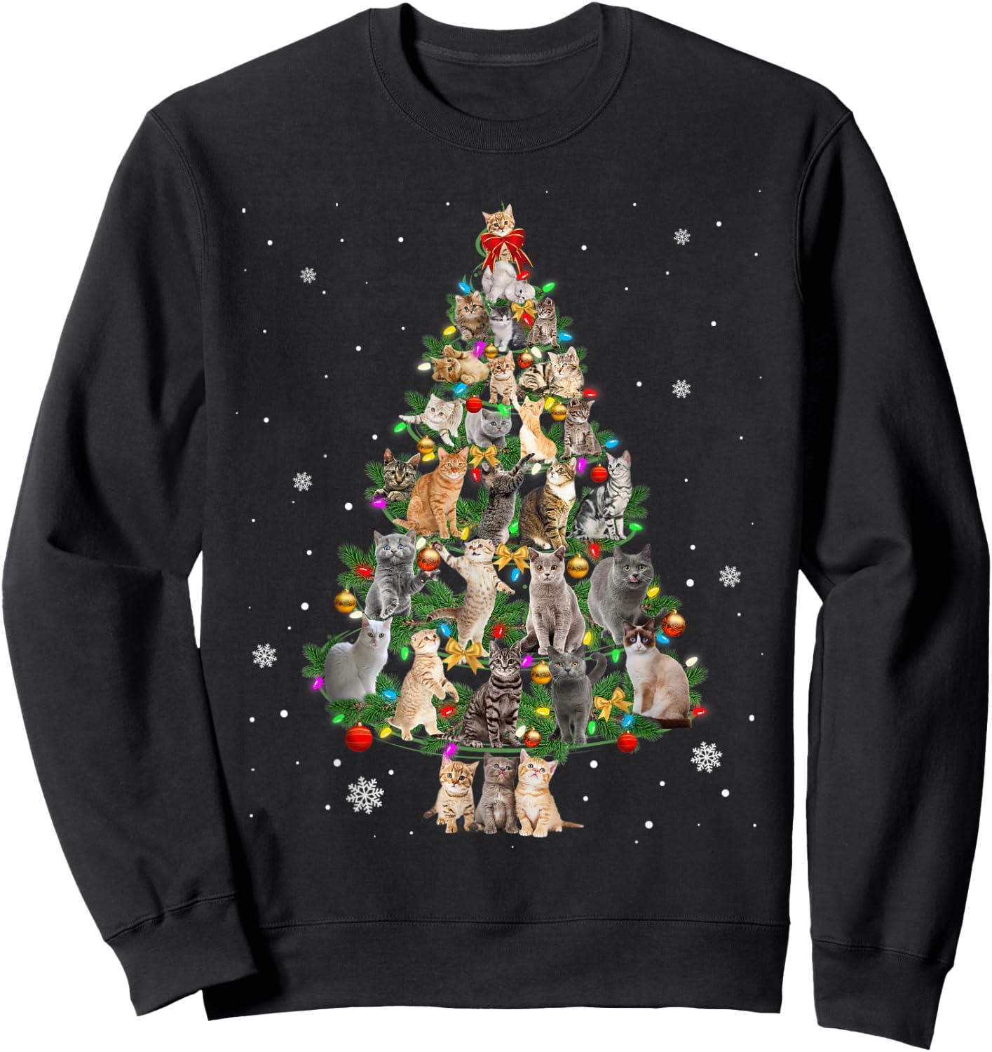 Cat Christmas Cats Tree Lights Funny Gift Sweatshirt - Sweatshirt | Black