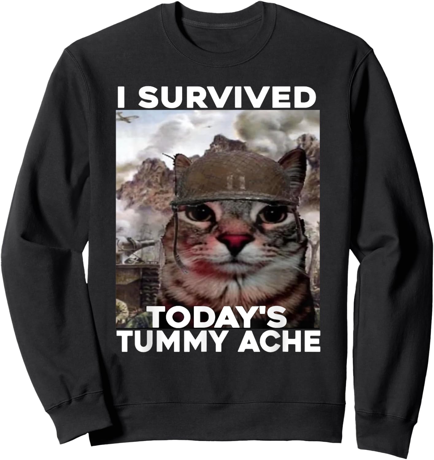 I Survived Today's Tummy Ache cat Sweatshirt - Sweatshirt | Black