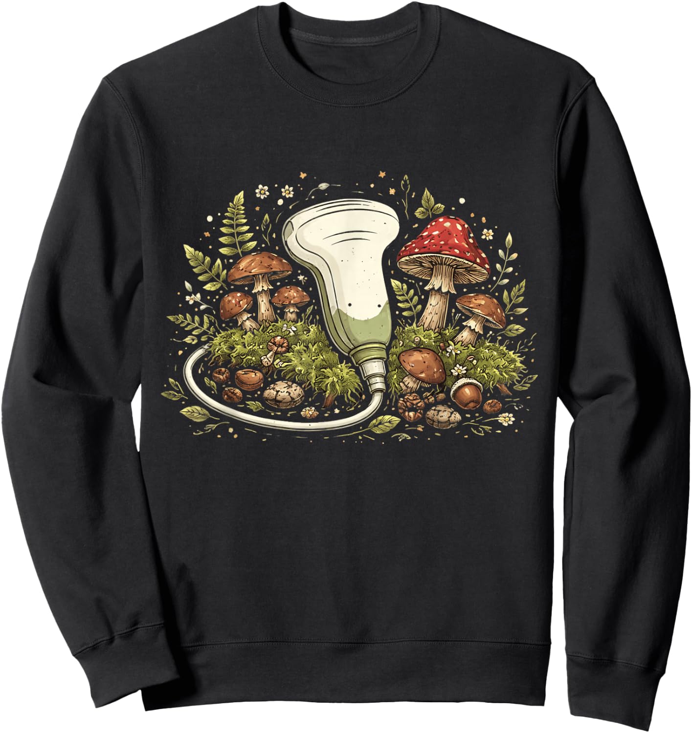 Goblincore Naturecore Sonographer Ultrasound Tech Mushroom Sweatshirt - Sweatshirt | Black
