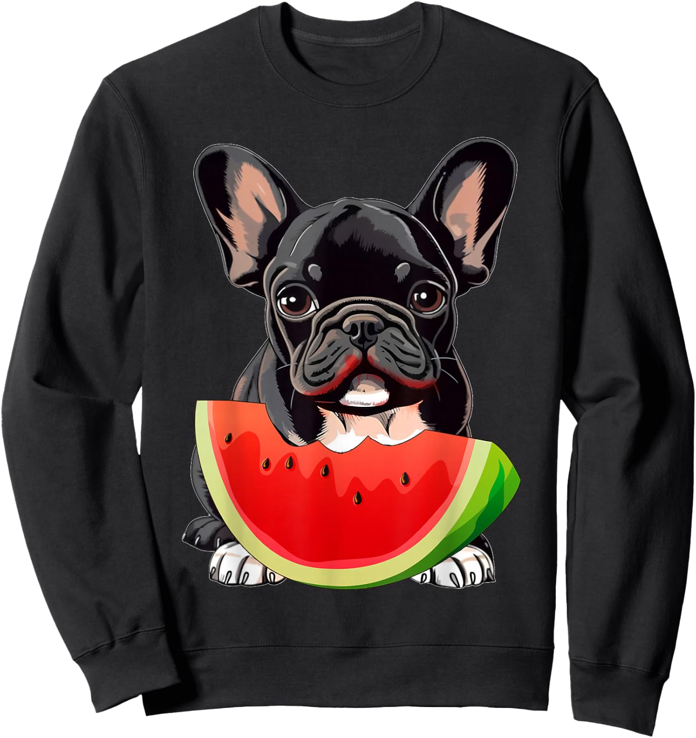 Funny French Bulldog Dog & Watermelon Slice Summer Vacation Sweatshirt - Sweatshirt | Black