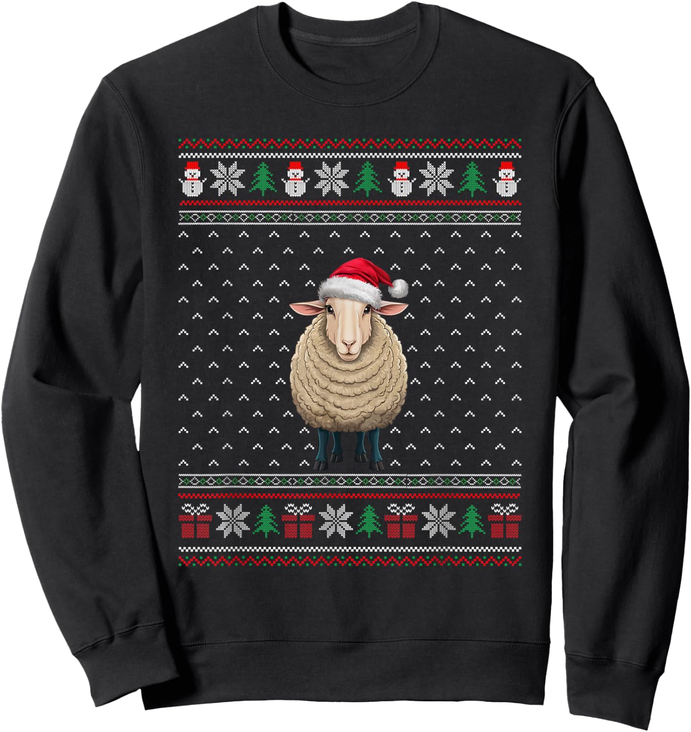 Sheep Wearing Santa Hat Ugly Xmas Sheep Lovers Sweatshirt - Sweatshirt | Black