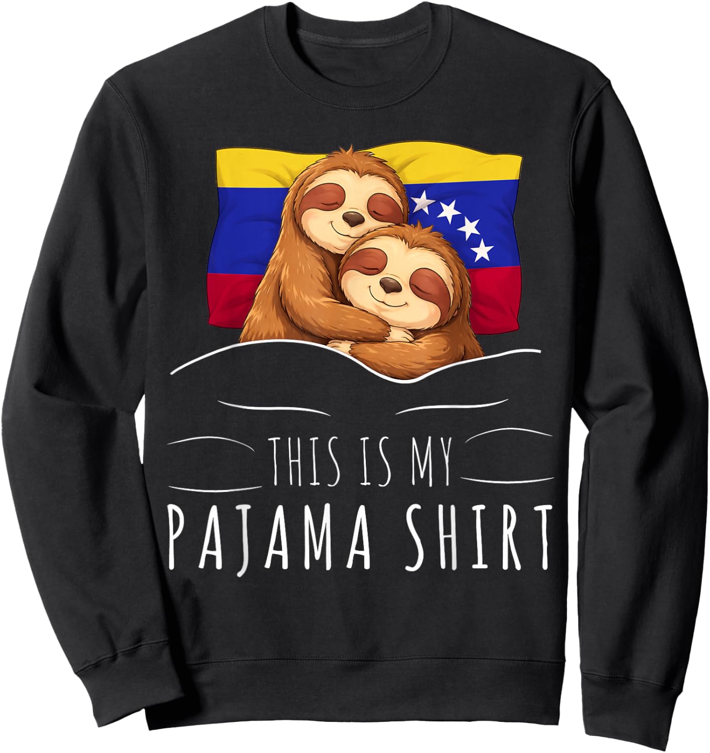Venezuelan Flag Pajama Sleeping Sloth Sleepover Venezuela Sweatshirt - Sweatshirt | Black