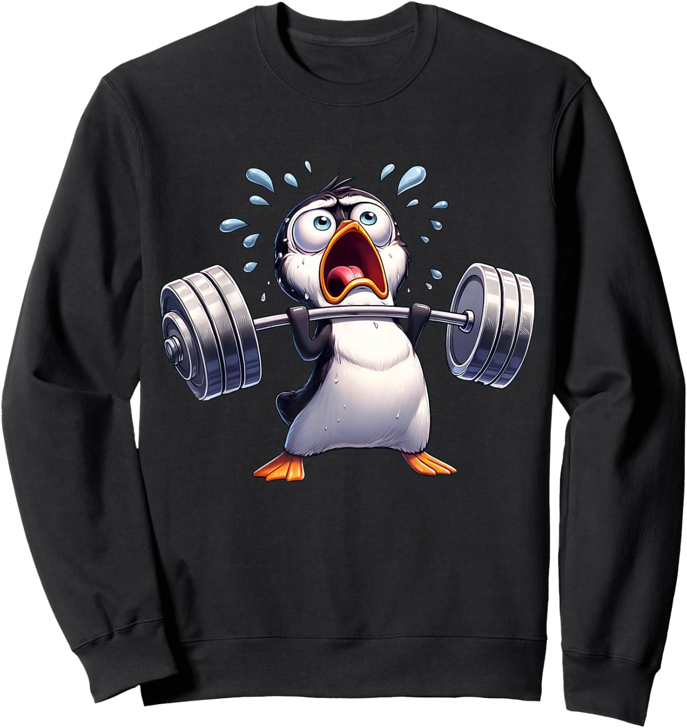 Strong Penguin Lifting Weights Workout Training Sweatshirt - Sweatshirt | Black