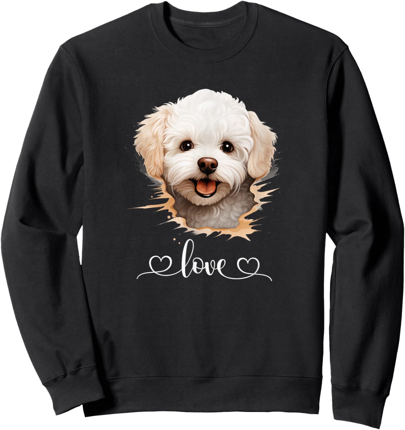 Cute Dog Graphic Love Puppy Bichon Frise Dog Women Sweatshirt - Sweatshirt | Black