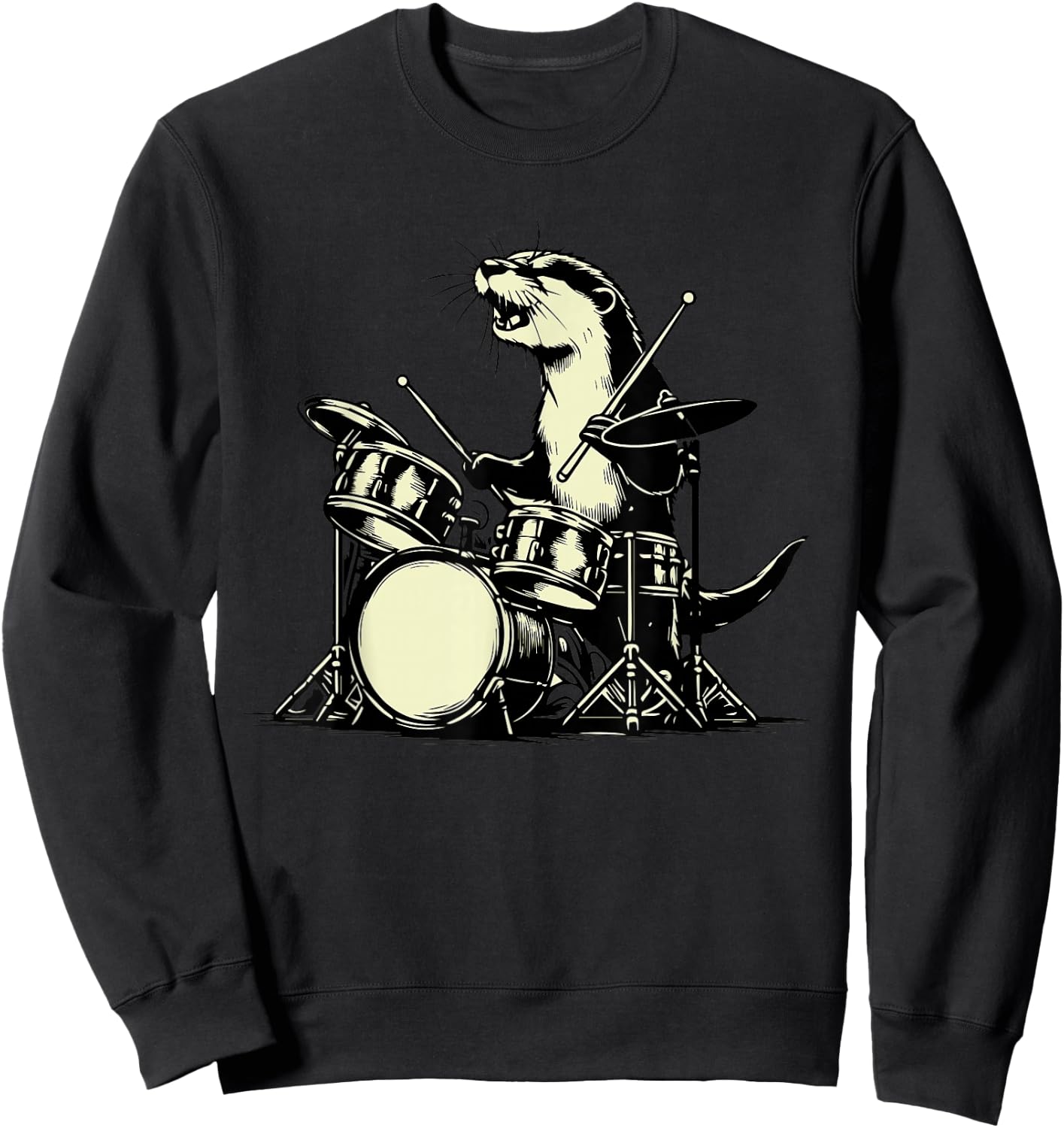 Otter Drummer Rock Retro Drummer Sea Otter Playing Drums Sweatshirt - Sweatshirt | Black