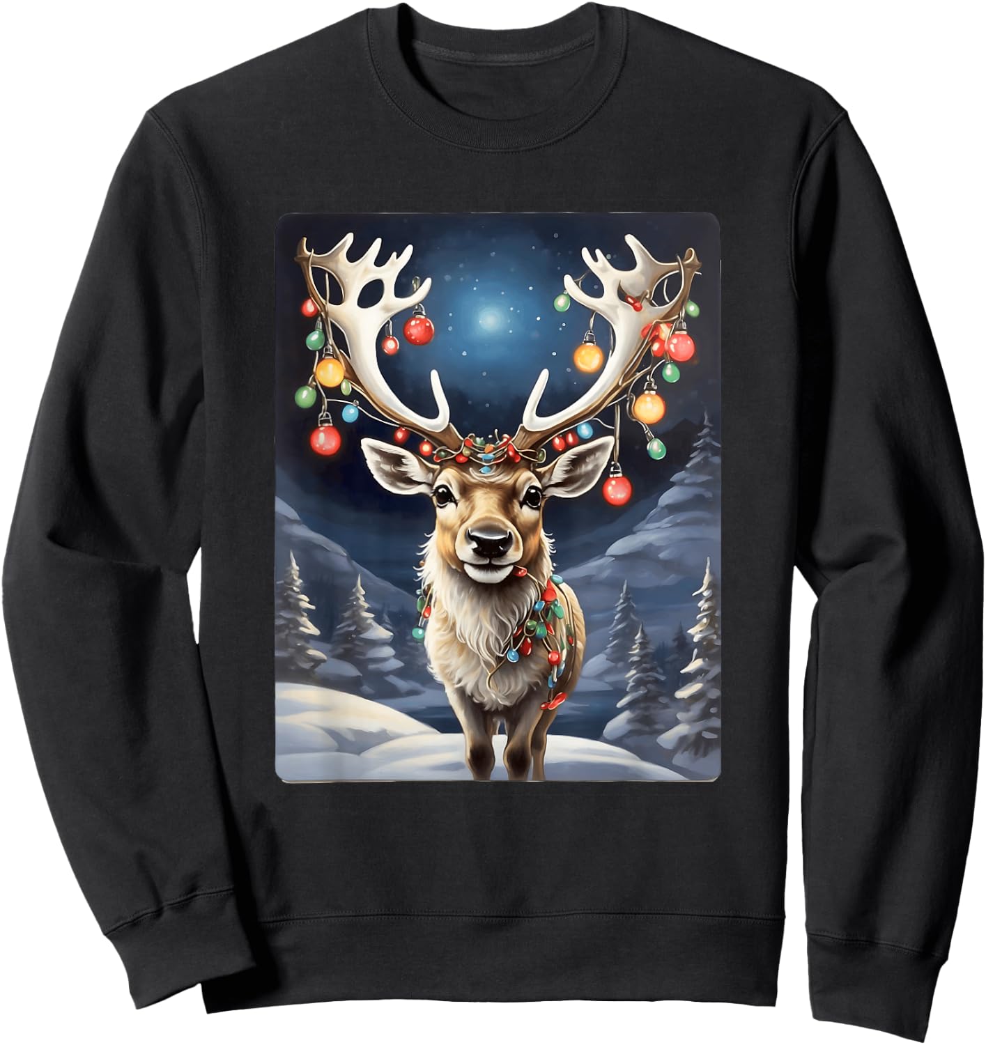 Enchanted Reindeer: Antlers Aglow in Winter Christmas Magic Sweatshirt - Sweatshirt | Black
