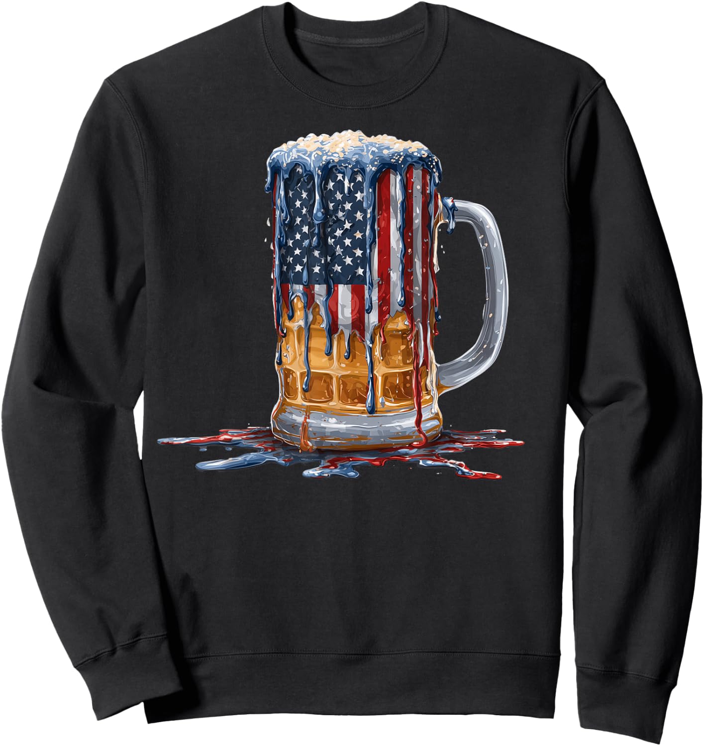 Beer Drinker Drinking American Flag USA Drip Graffiti Lover Sweatshirt - Sweatshirt | Black