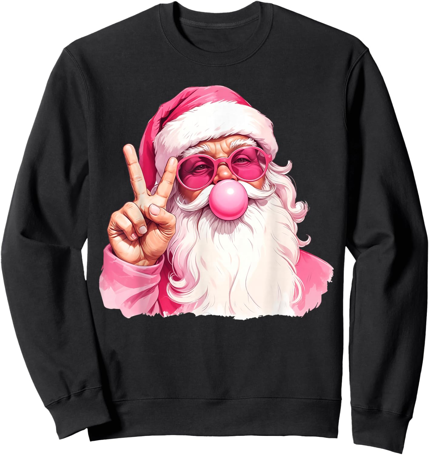 Vintage Retro Santa Christmas Bubble Gum Pink Sunglasses Sweatshirt - Sweatshirt | Black