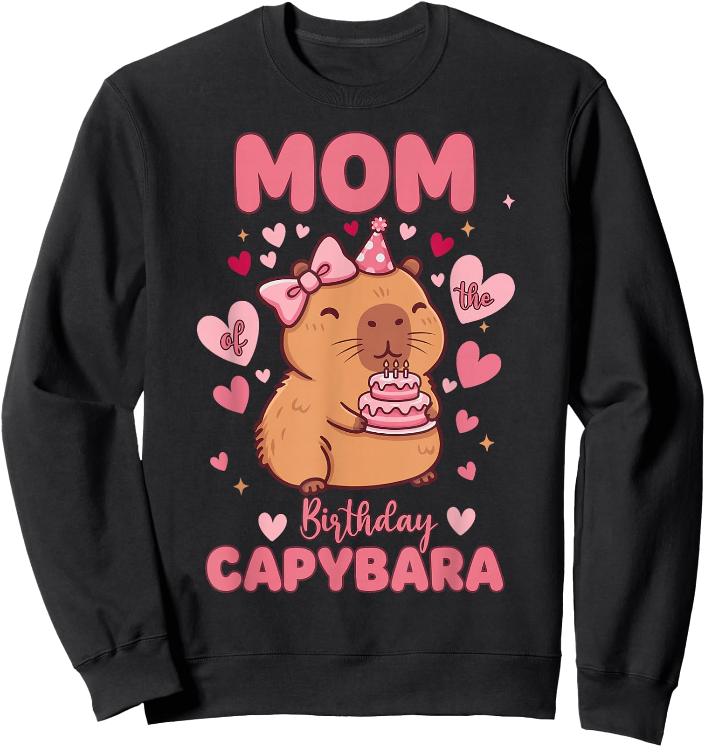 Mom of The Birthday Capybara Kawaii Birthday Girl Matching Sweatshirt - Sweatshirt | Black