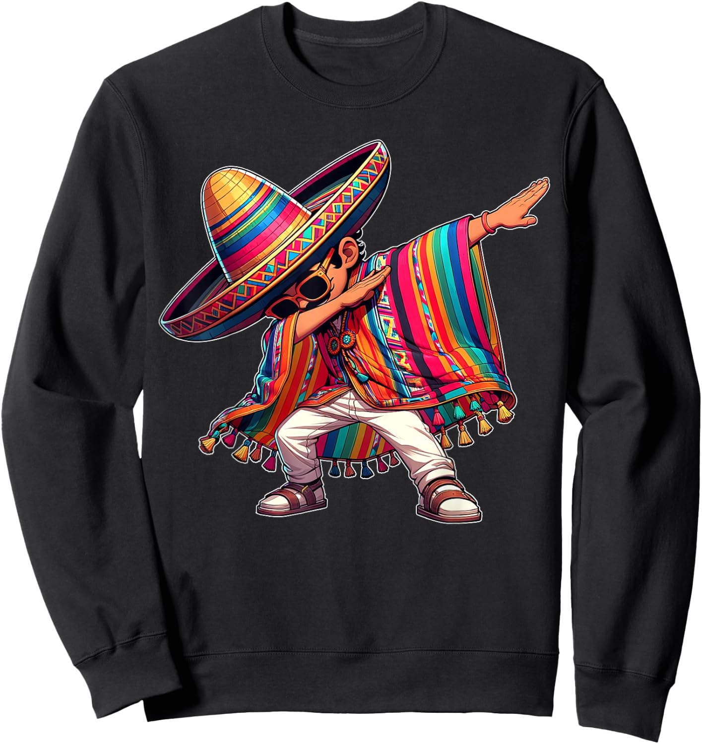 Dabbing Mexican Poncho Cinco de Mayo Men Sombrero Funny Dab Sweatshirt - Sweatshirt | Black