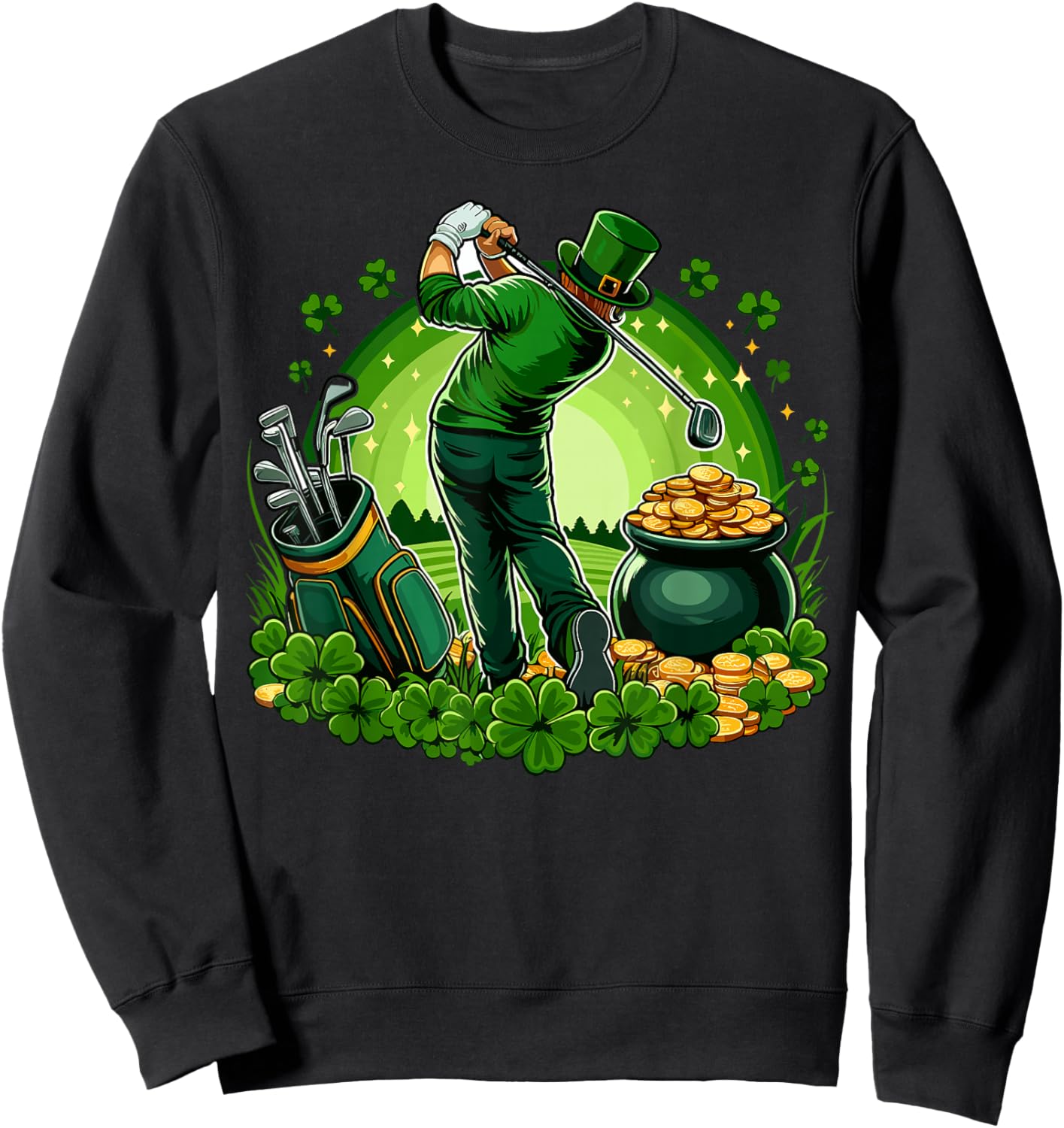 St Paddys Day Golf Men St Patty's Day Golf Golfing Golfer Sweatshirt - Sweatshirt | Black