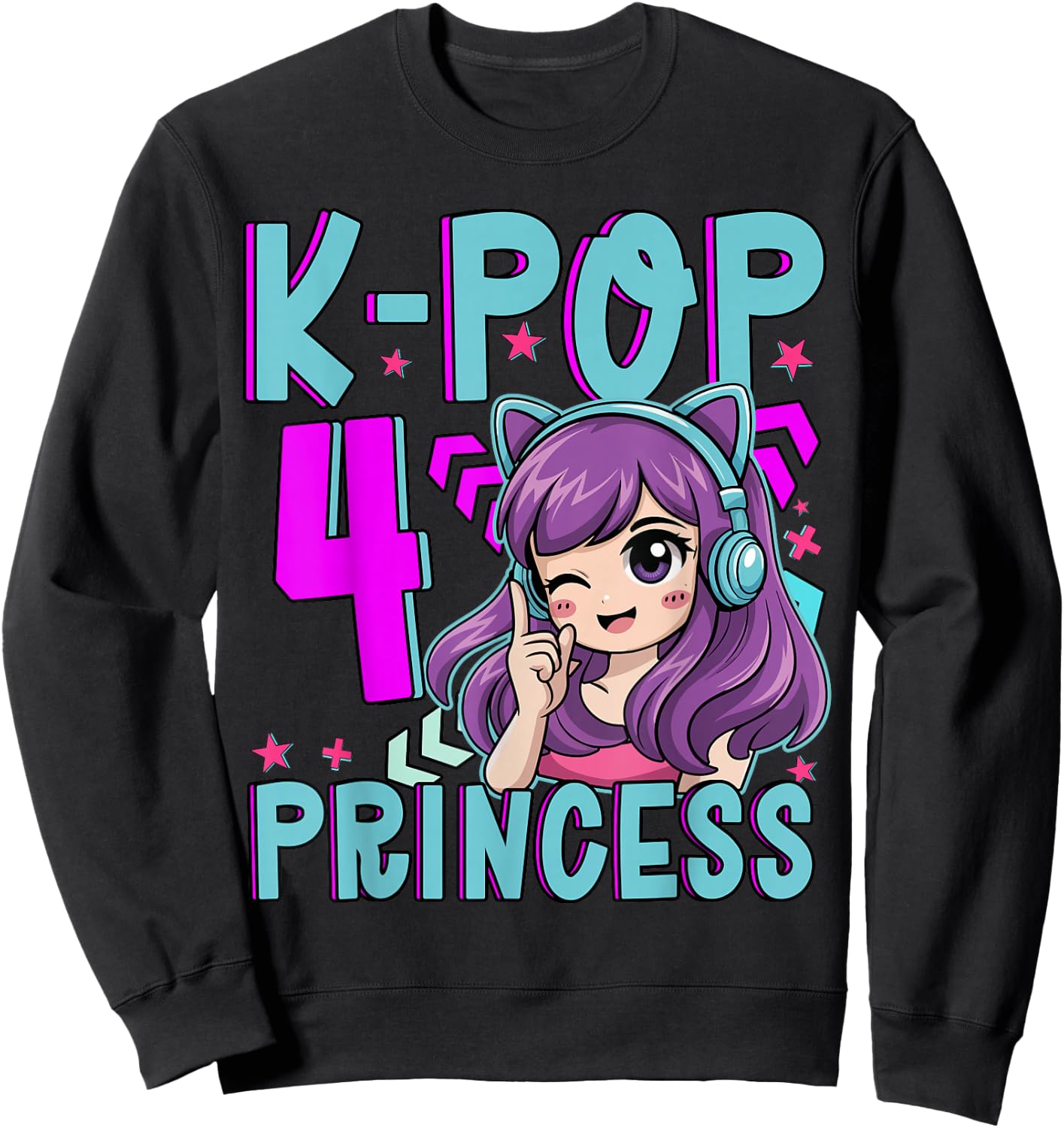 K-Pop Princess Age 4 Years Old Birthday Kid Sweatshirt - Sweatshirt | Black