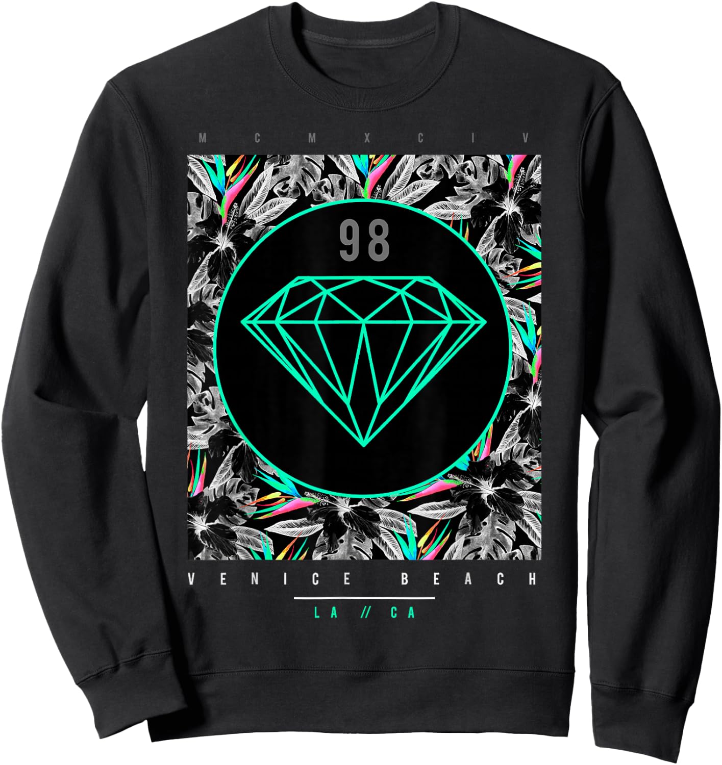 Venice Beach Diamond Color Floral Print Sweatshirt - Sweatshirt | Black