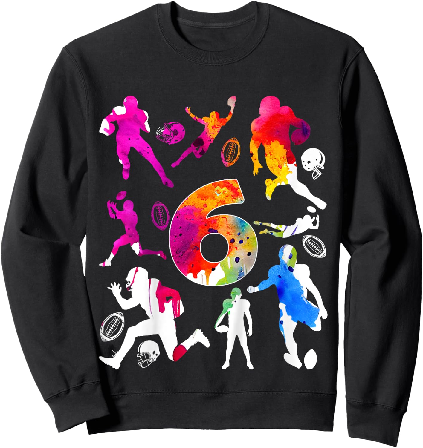 Kids NUMBER 6 YEARS FOOTBALL 6TH BIRTHDAY Sweatshirt - Sweatshirt | Black