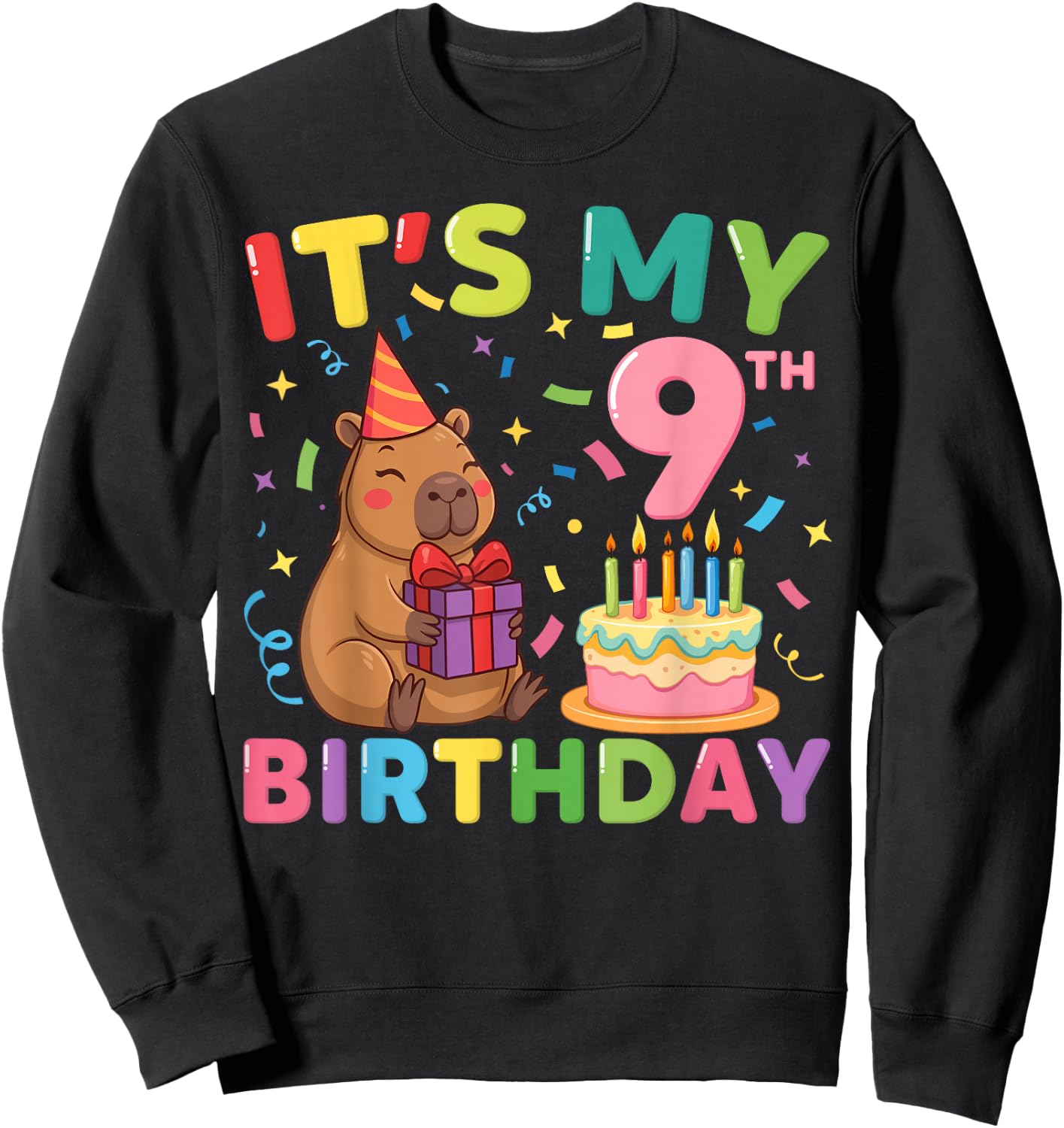 Es ist Mein 9. Geburtstag Capybara, 9 Jahre, Junge, Mädchen, Cappy Bday Sweatshirt - Sweatshirt | Black