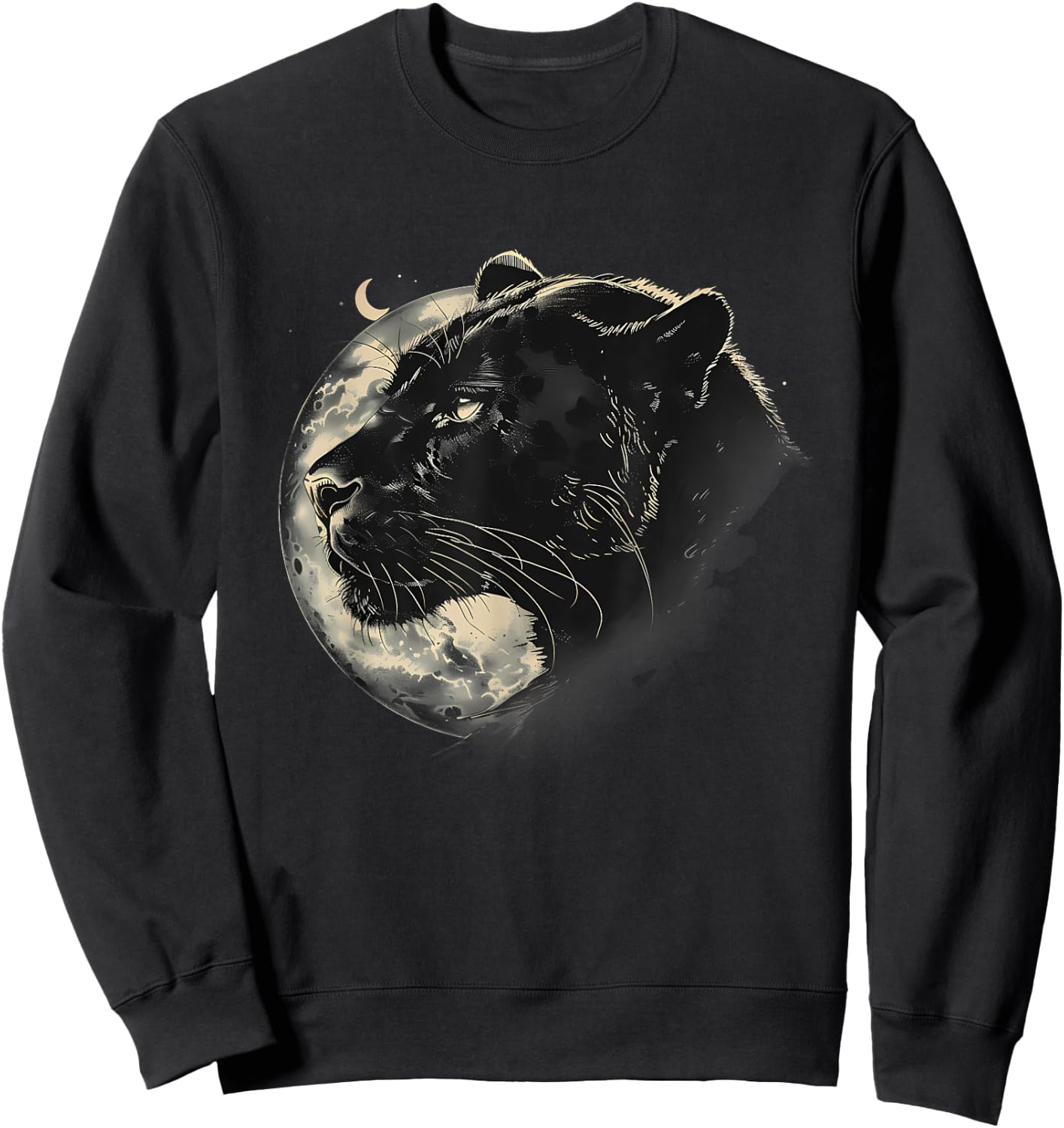 Panther Nature Jungle Motif Wildlife Moon Panther Lover Sweatshirt - Sweatshirt | Black