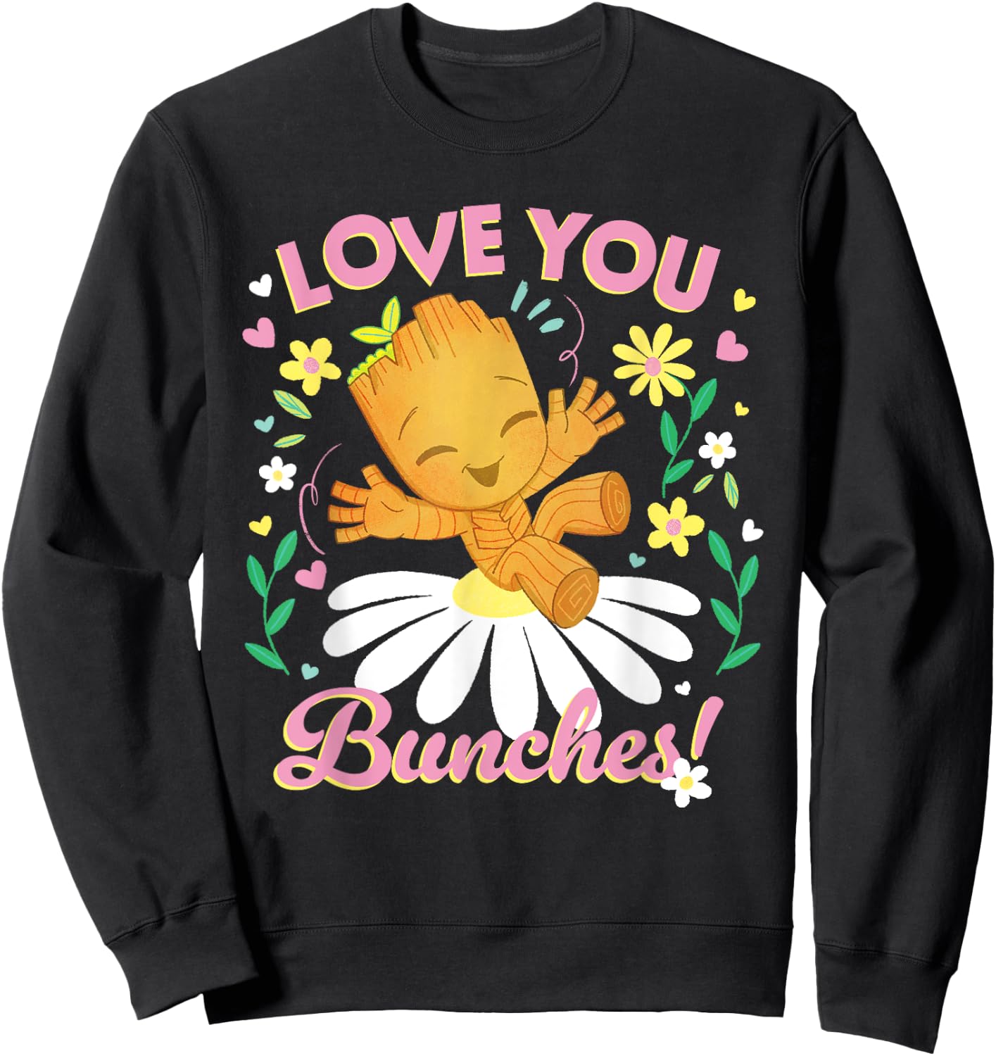 Marvel Valentine's Day Spring Flower Groot Love You Bunches , Black, S Sweatshirt - Sweatshirt | Black