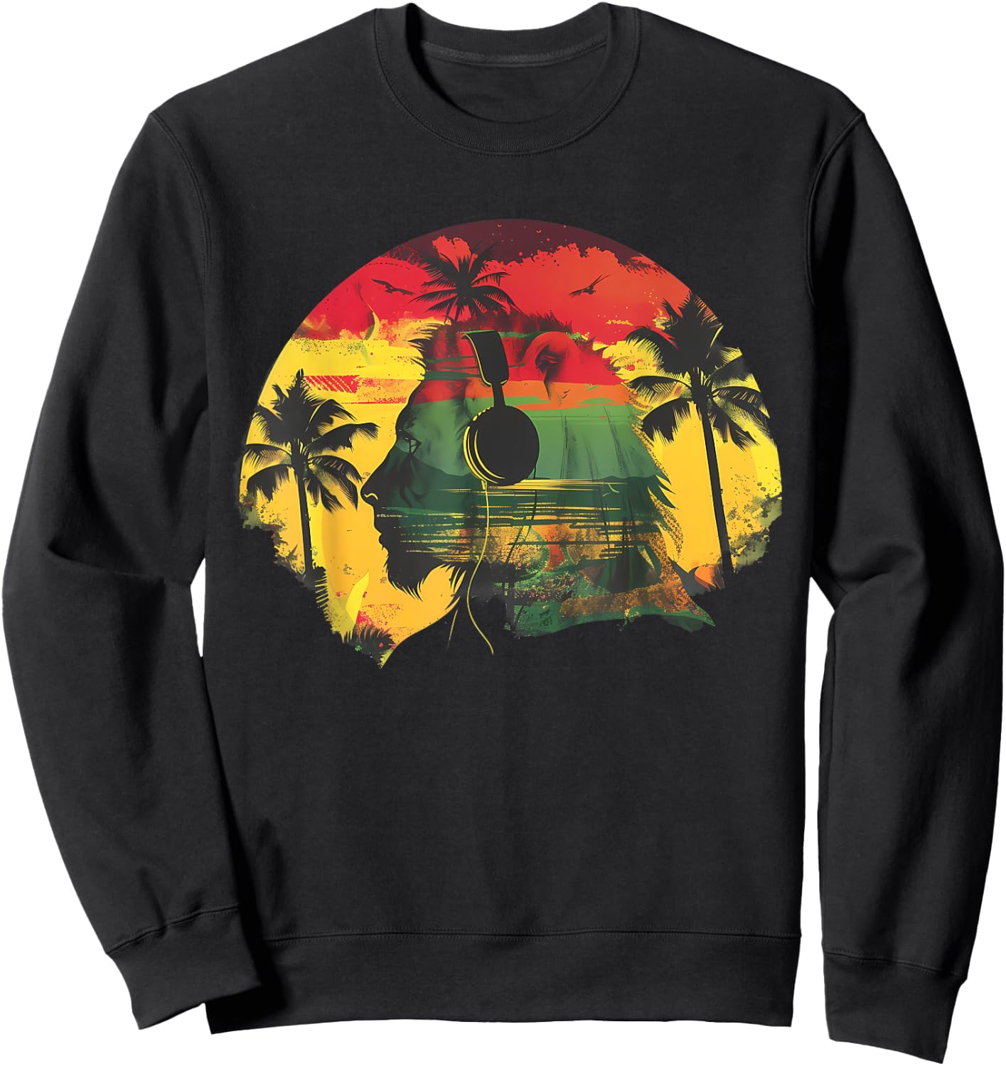 Rasta Reggae Music Headphones Jamaican Lion Of Judah Sweatshirt - Sweatshirt | Black
