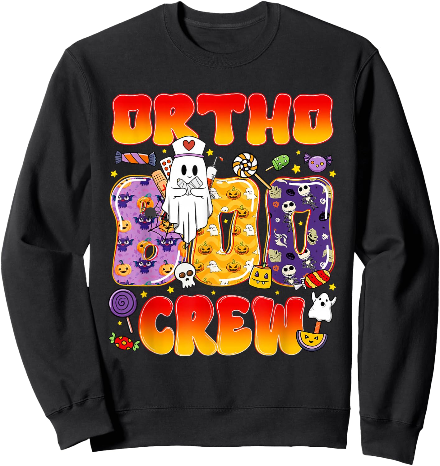 Ortho Boo Crew Ortho Nurse Funny Halloween Sweatshirt - Sweatshirt | Black