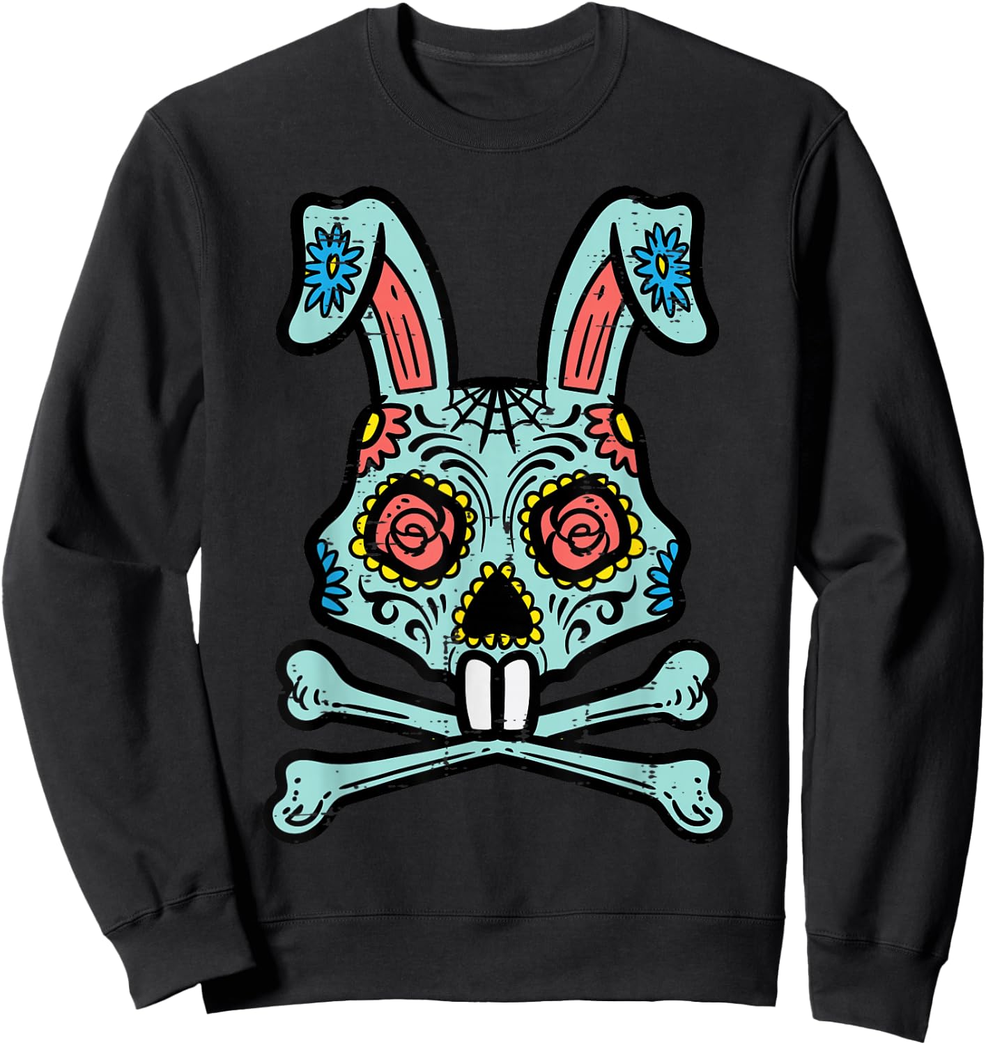 Easter Bunny Sugar Skull Funny Rabbit Mexican Men Women Kids Sweatshirt - Sweatshirt | Black