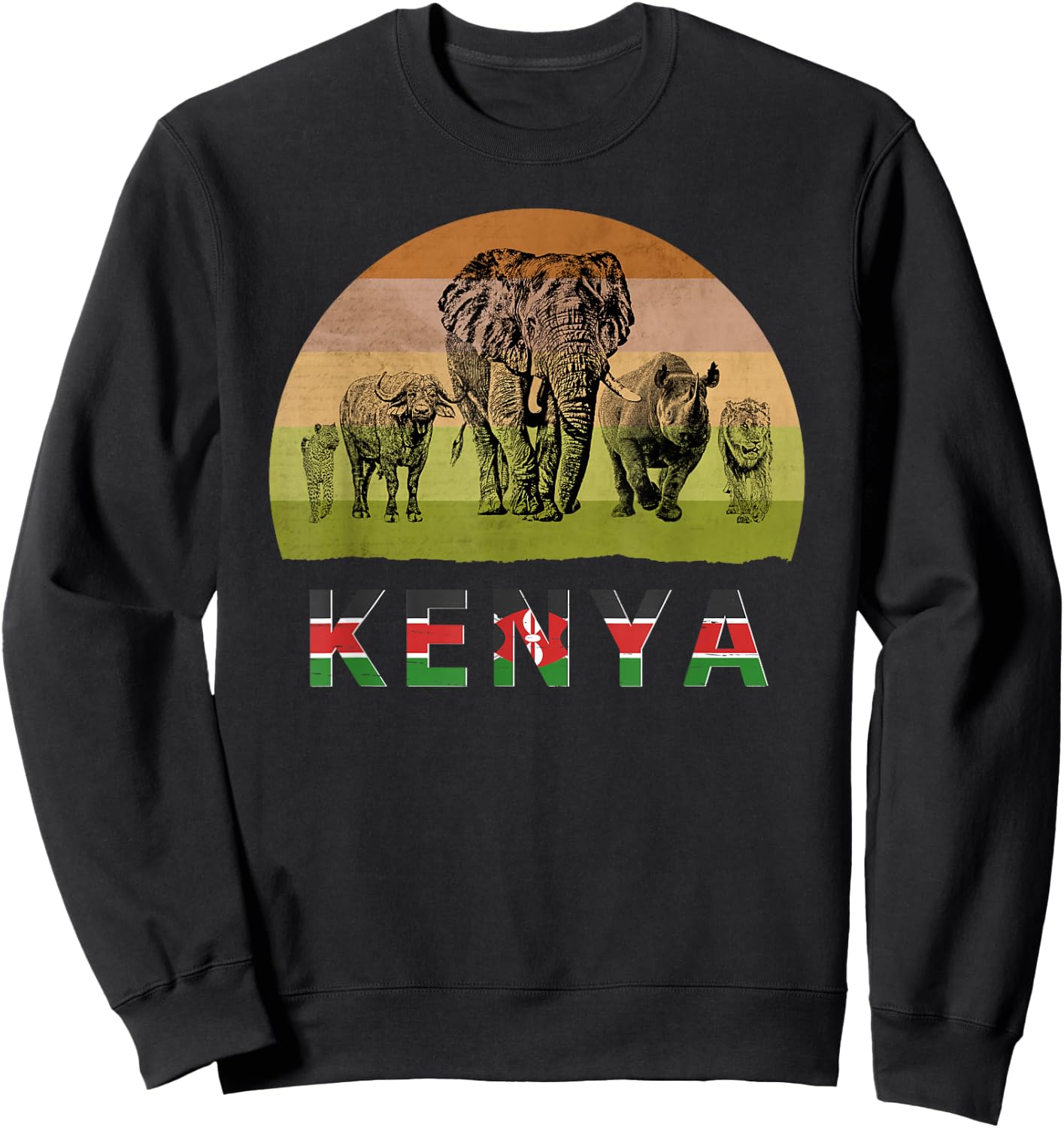 Big 5 Retro Sunset Design for Kenya Safari Sweatshirt - Sweatshirt | Black