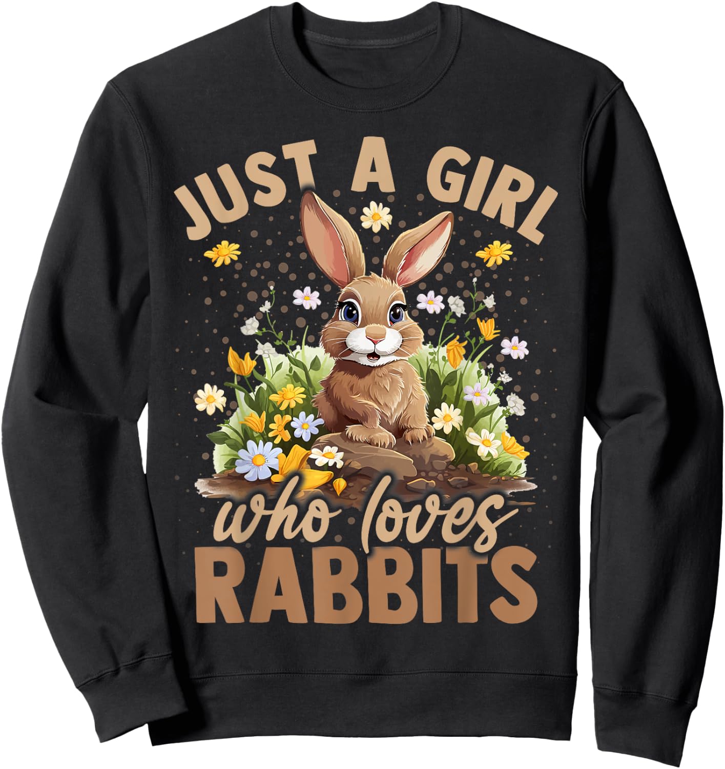 Just A Girl Who Loves Rabbits Aesthetic Flower Women Girls Sweatshirt - Sweatshirt | Black