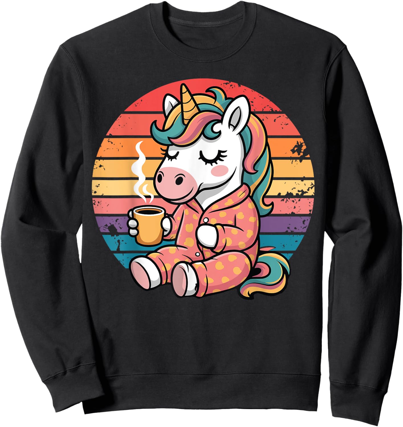 Funny Unicorn Drinking Coffee Graphic Boys Girls Women Kids Sweatshirt - Sweatshirt | Black