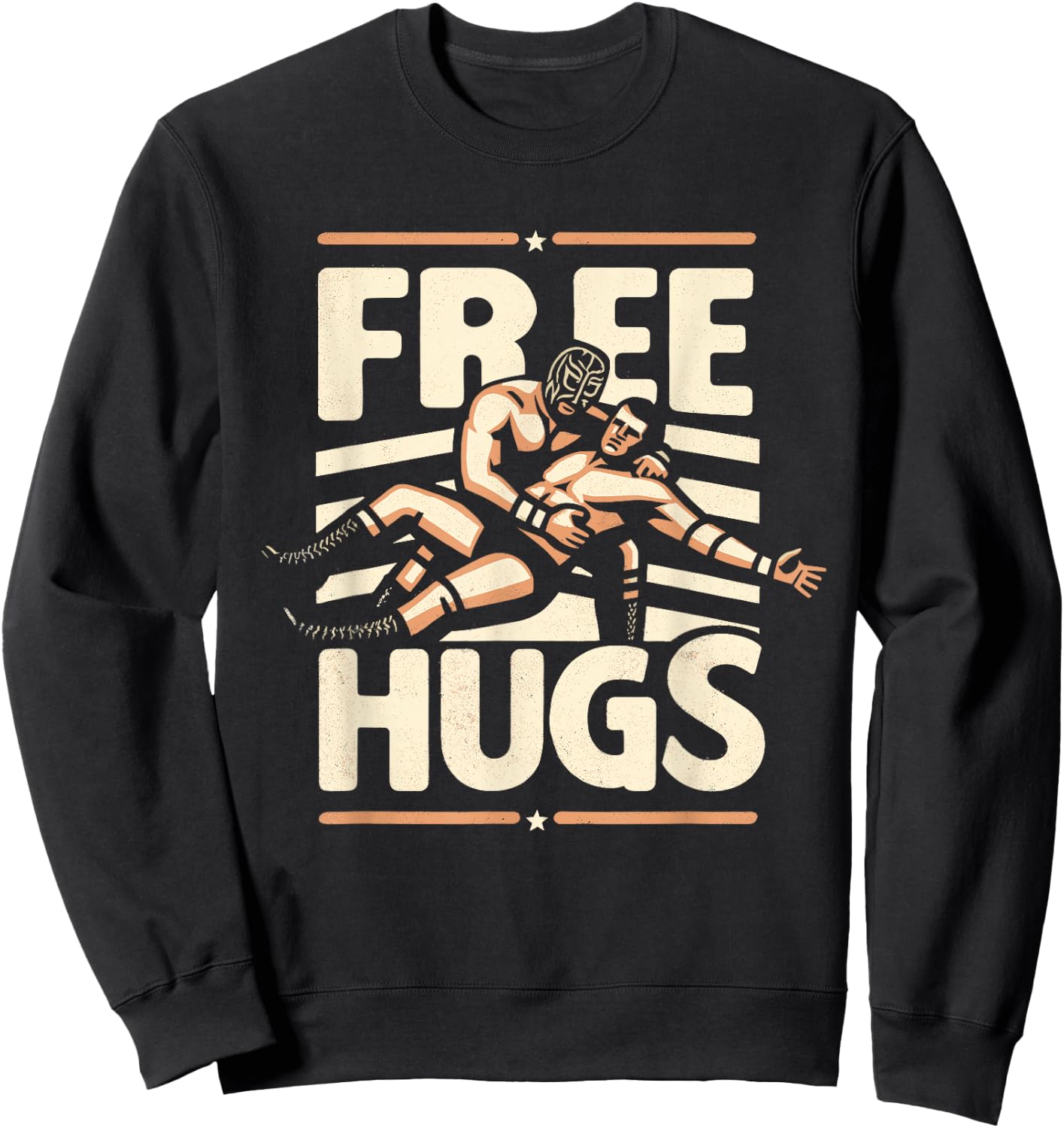 Lucha Libre Wrestling Funny Free Hugs Quote Masked Wrestlers , black Sweatshirt - Sweatshirt | Black