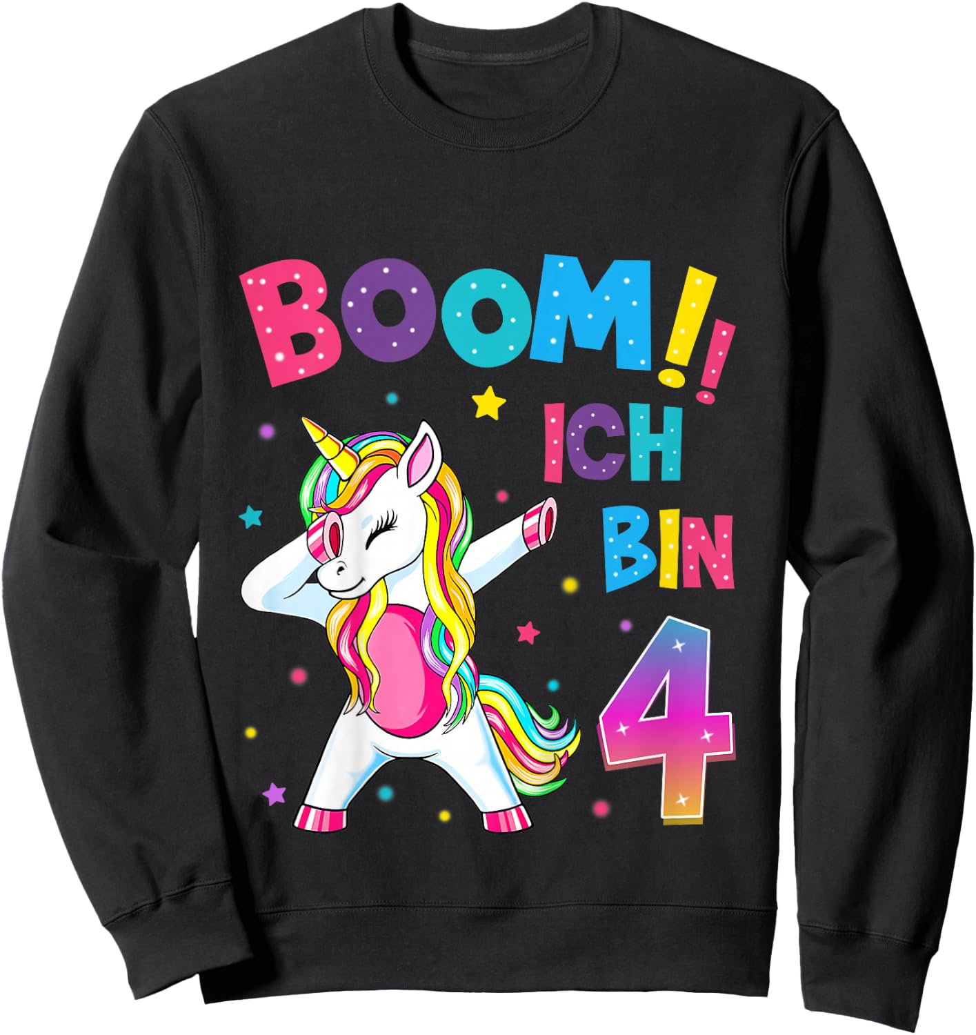 Children's 4th Birthday Girl 4 Years Dancing Funny Unicorn , black Sweatshirt - Sweatshirt | Black