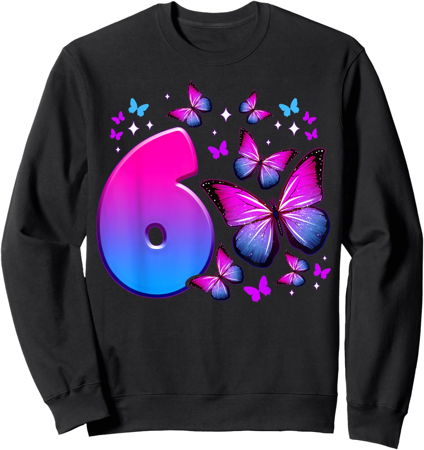 Geburtstag Mädchen 6 Jahre alt, Schmetterling, Nummer 6 Sweatshirt - Sweatshirt | Black