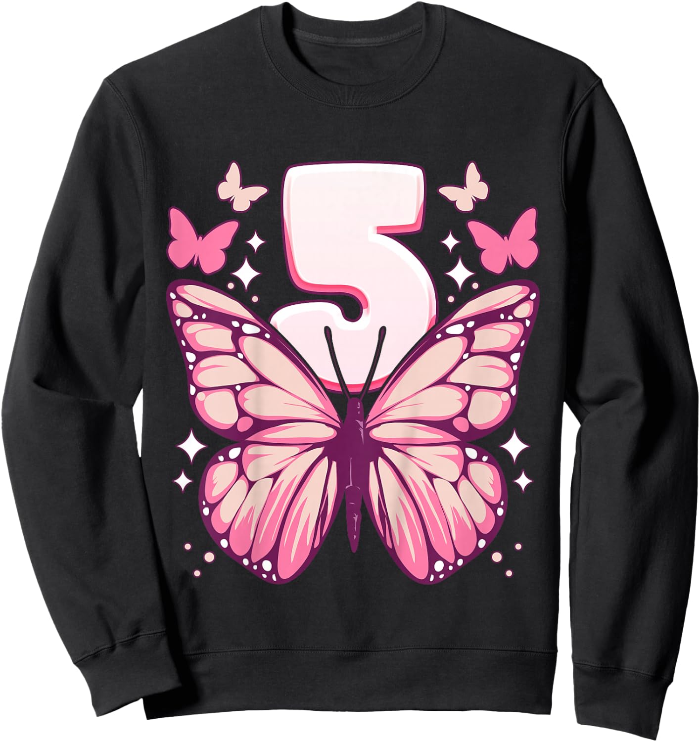 Geburtstag Mädchen 5 Jahre, Schmetterlinge und Nummer 5 Sweatshirt - Sweatshirt | Black