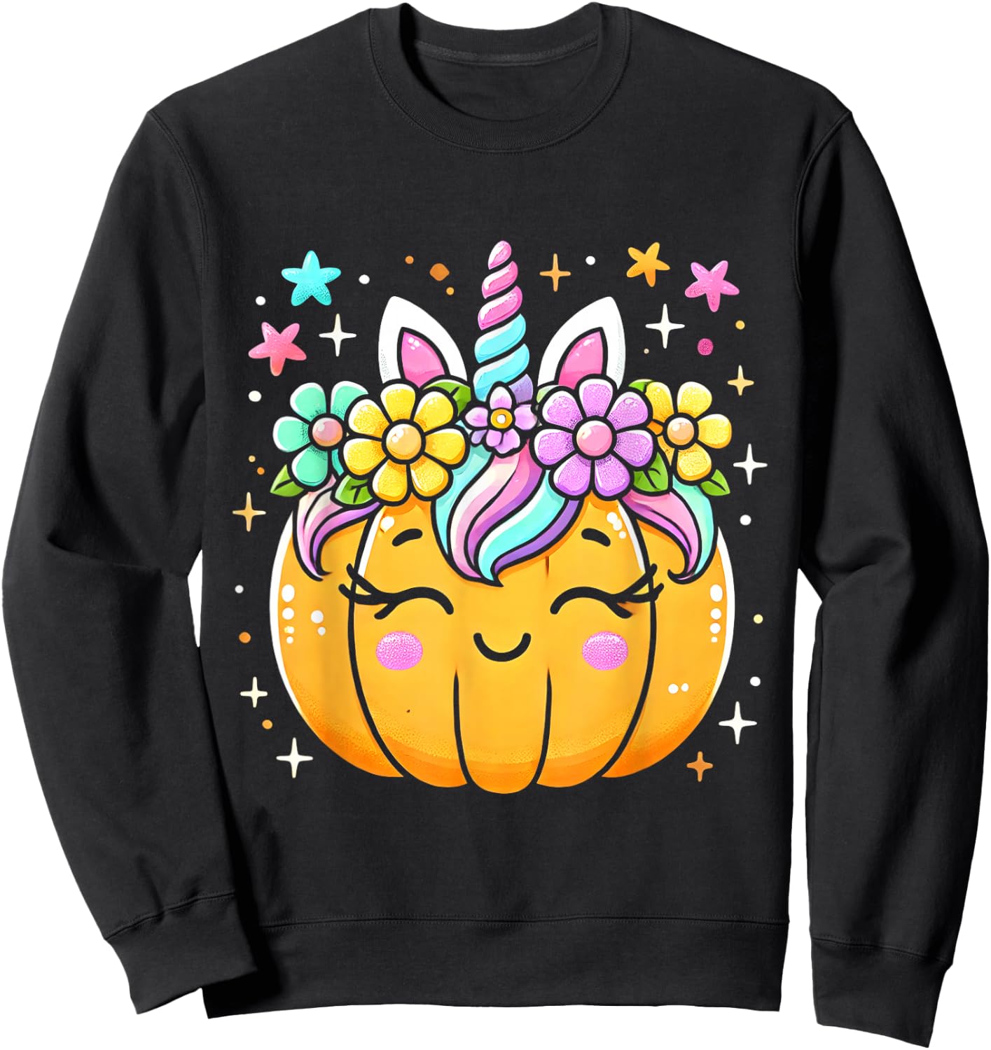 Cute Unicorn Pumpkin Girls Halloween Kids Girls Sweatshirt - Sweatshirt | Black