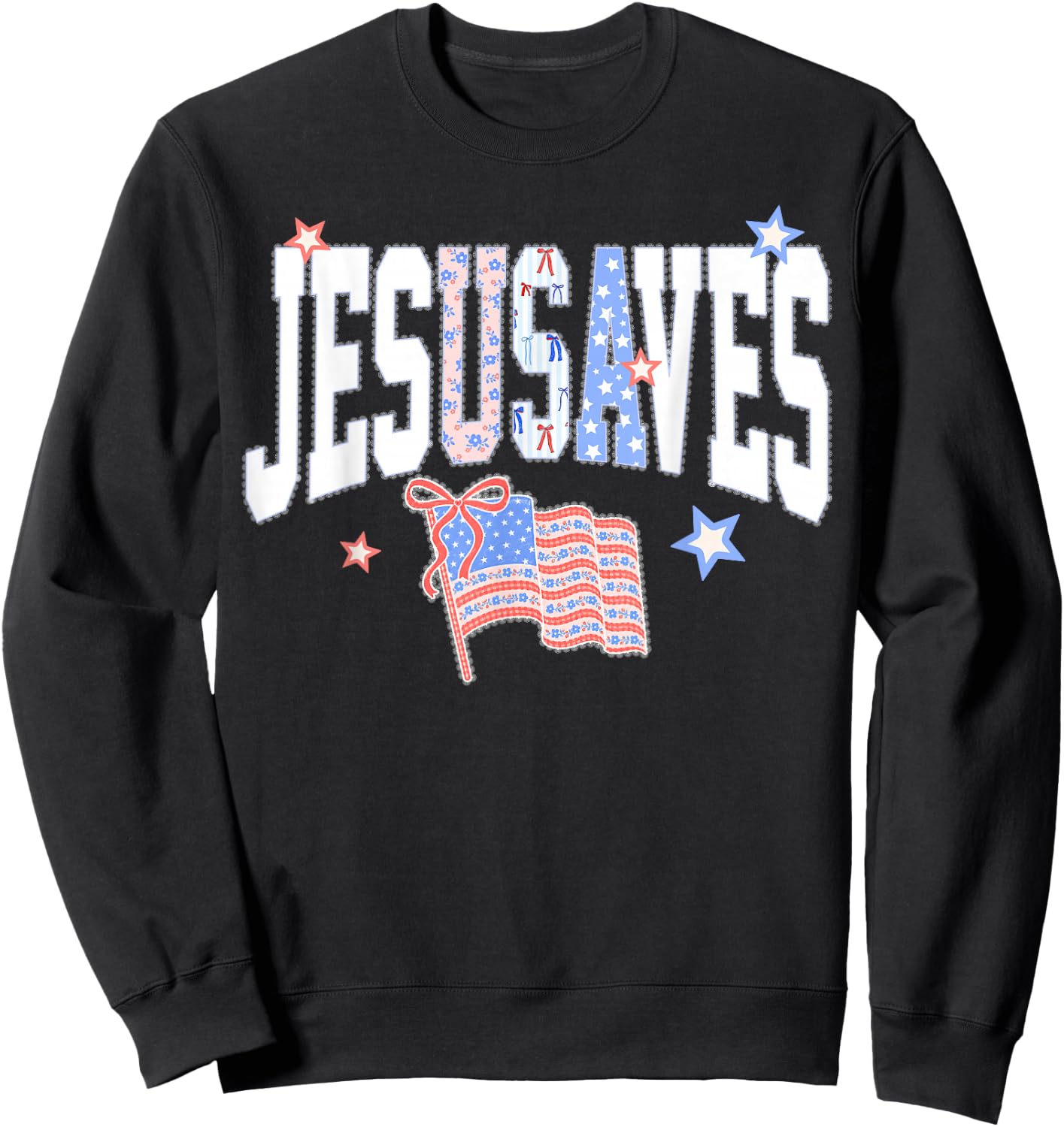 Jesus Saves JesUSAves USA American Flag Patriotic Christian Sweatshirt - Sweatshirt | Black