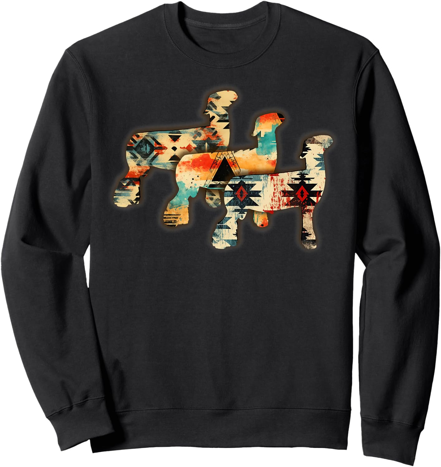 Show Club Lamb with Western Aztec-Inspired Sheep Rams Sweatshirt - Sweatshirt | Black