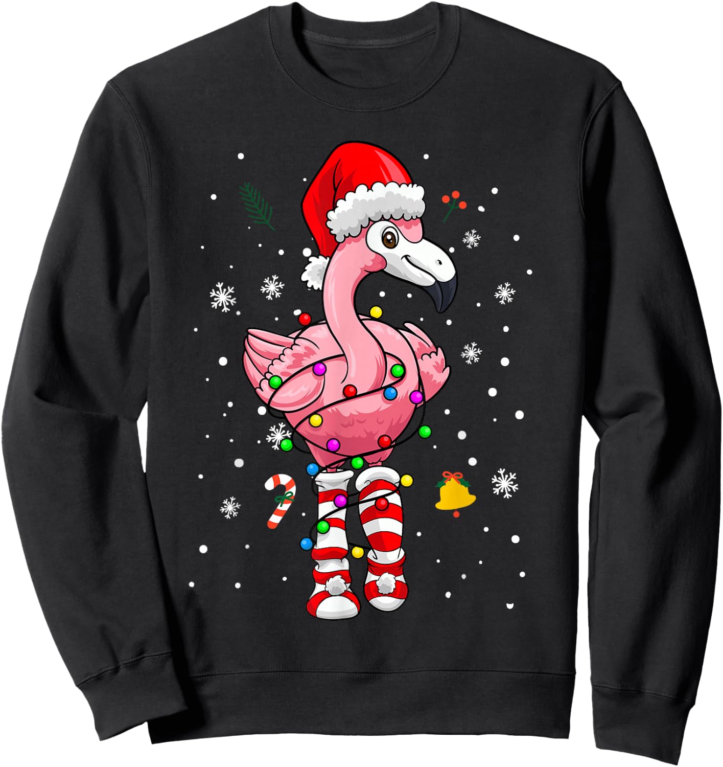 Pink Flamingo Christmas Tree Tropical X-Mas Family Pajamas Sweatshirt - Sweatshirt | Black