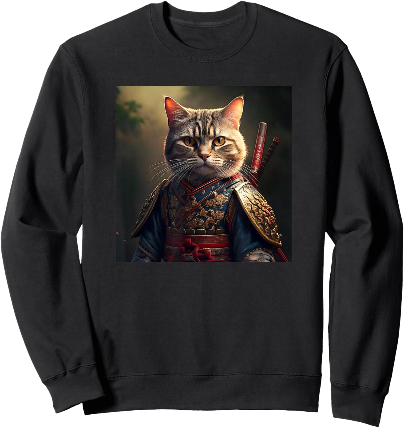 Kawaii Samurai Cat Portrait - Elegant Japanese Art Anime Cat Men Women Sweatshirt - Sweatshirt | Black