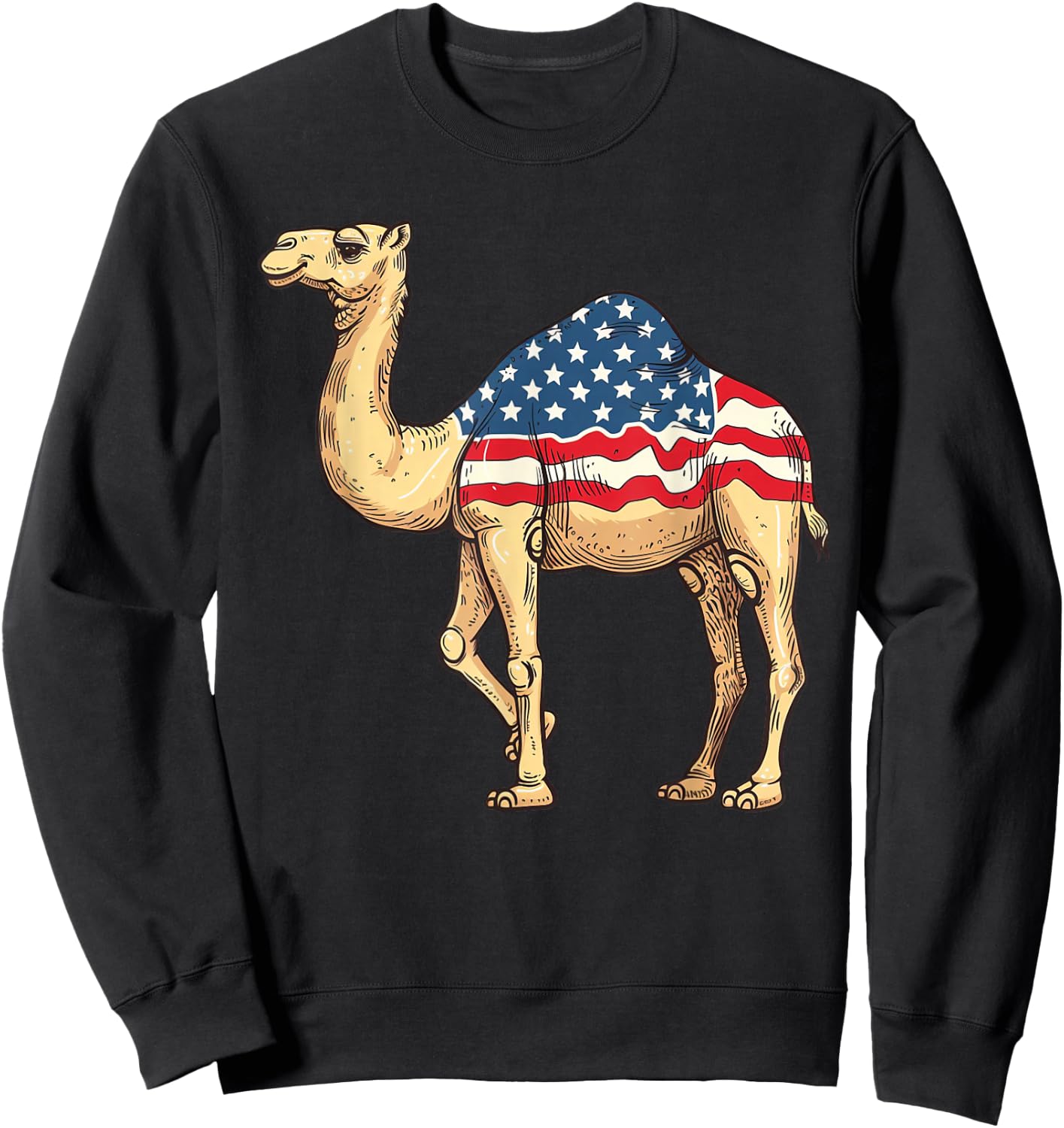 Camel American Flag 4th of July Day Camel Gifts Girls Kids Sweatshirt - Sweatshirt | Black