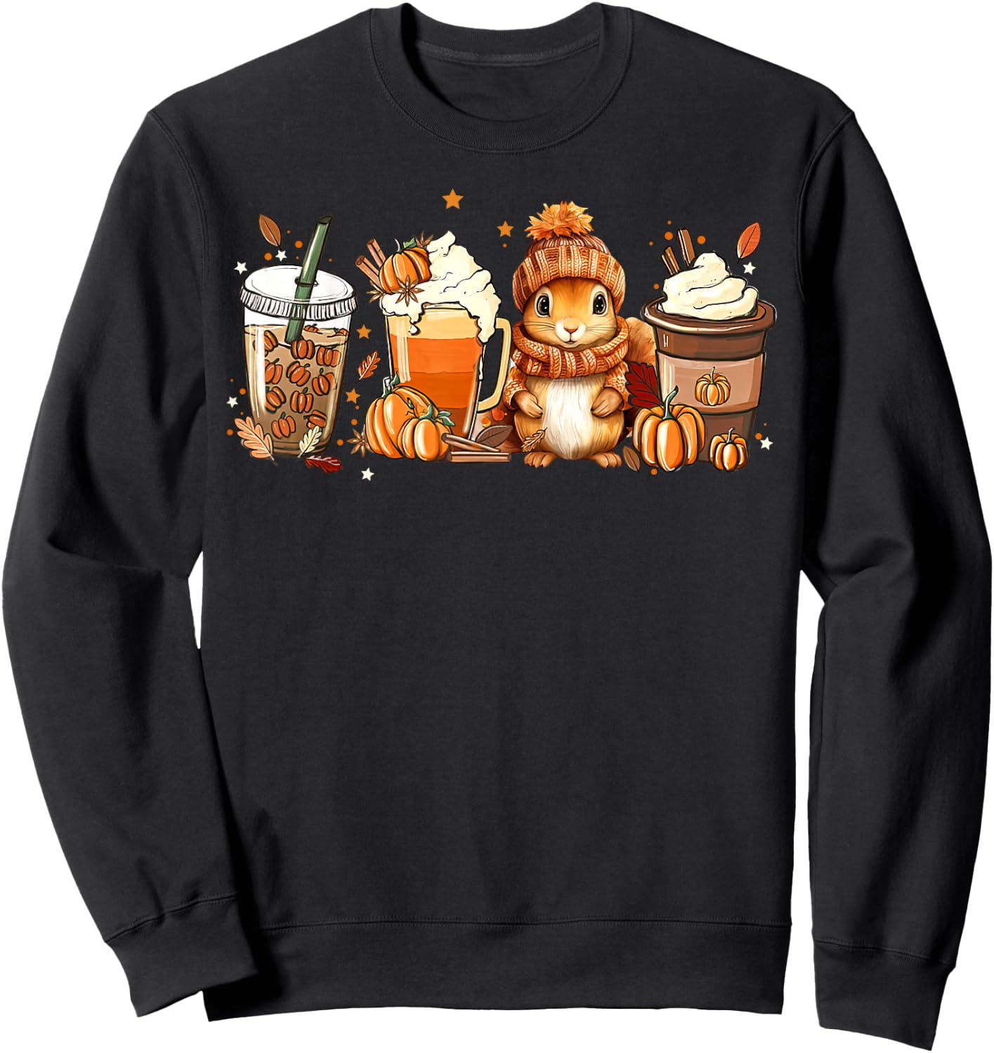 Cute Squirrel Pumpkin Spice Latte Fall Coffee Autumn Sweatshirt - Sweatshirt | Black