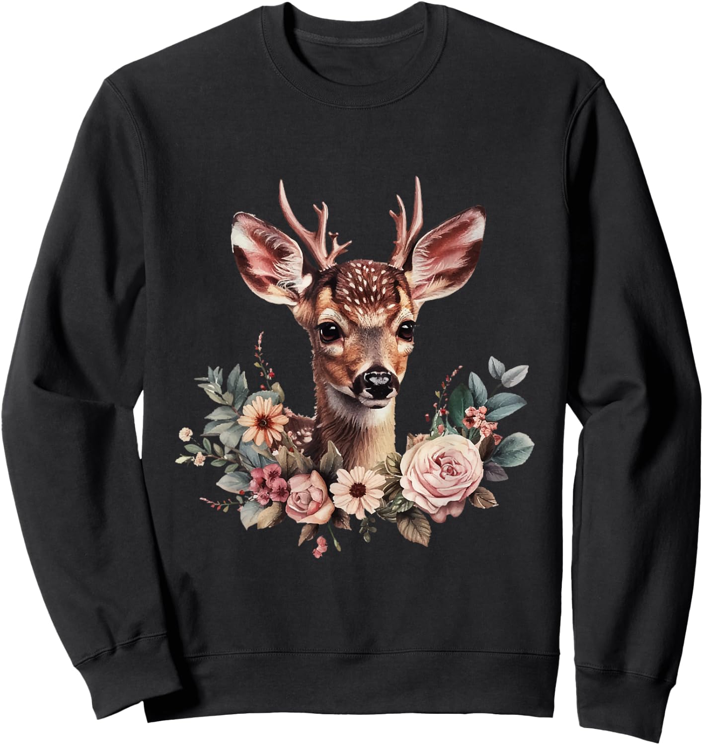 Deer Fawn Flowers Costume Shirt Dirndl Oktoberfest , black Sweatshirt - Sweatshirt | Black