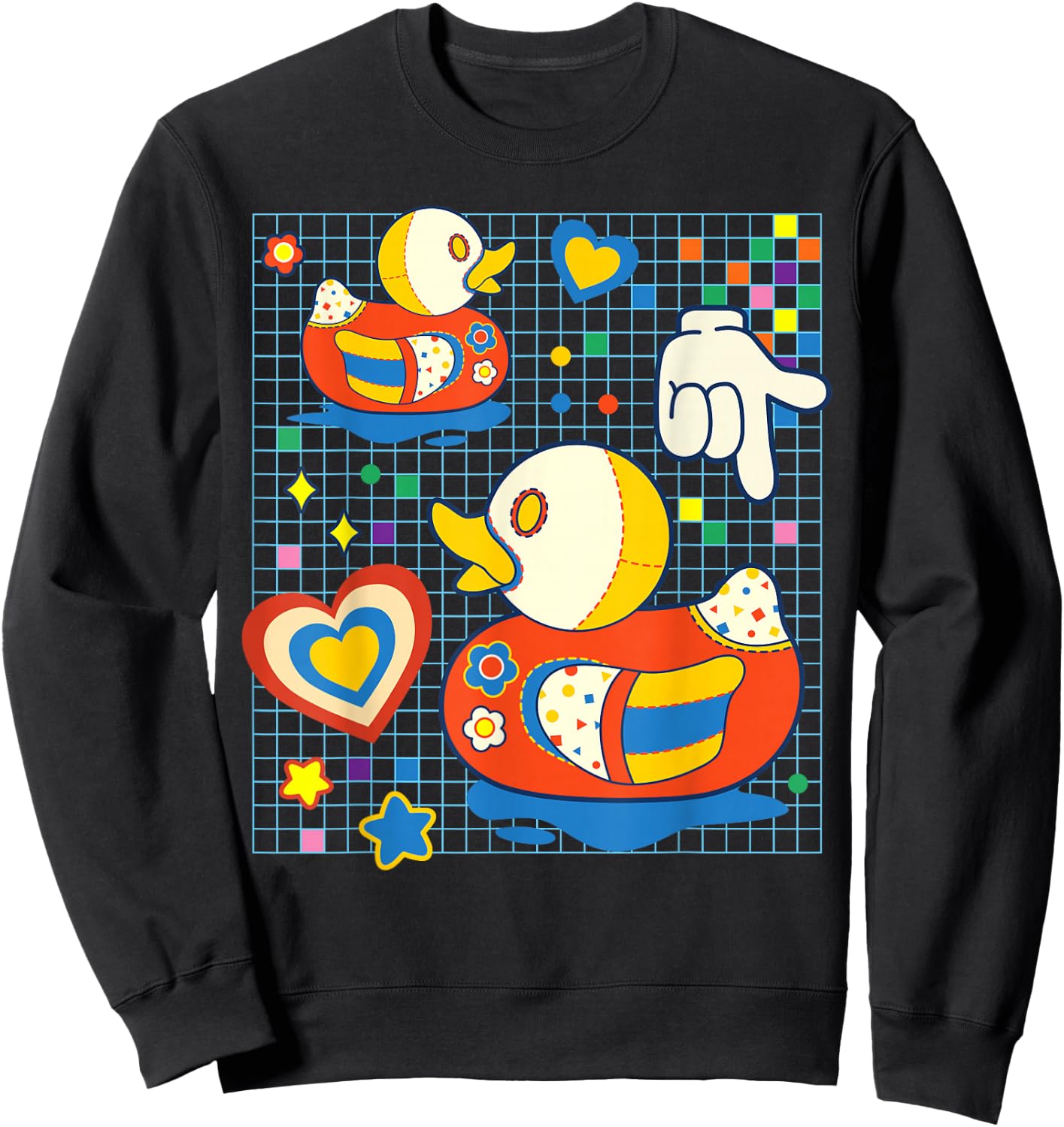 Kidcore Aesthetic Duck Fabric Patches Decora Kei Sweatshirt - Sweatshirt | Black
