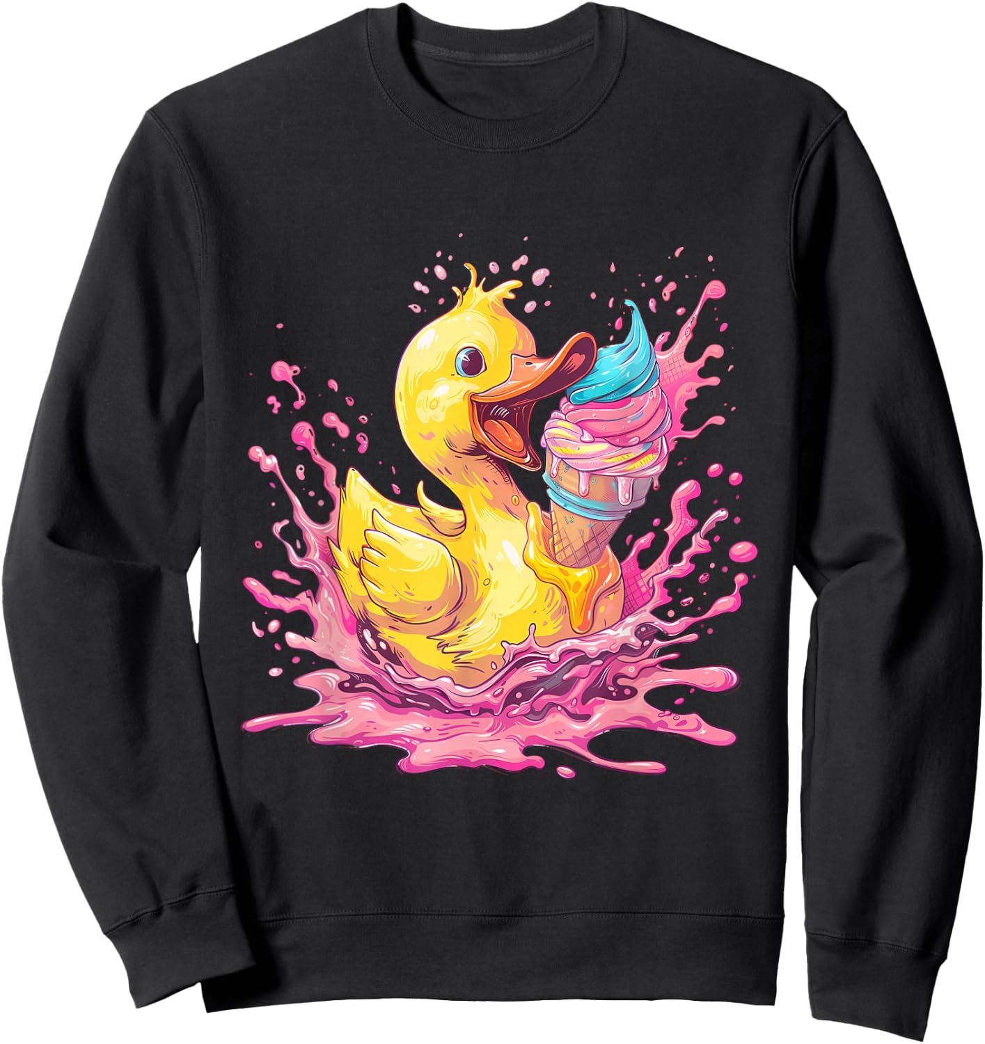 Bath Duck Watercolour Rubber Duckling Ice Cream Lovers Sweatshirt - Sweatshirt | Black