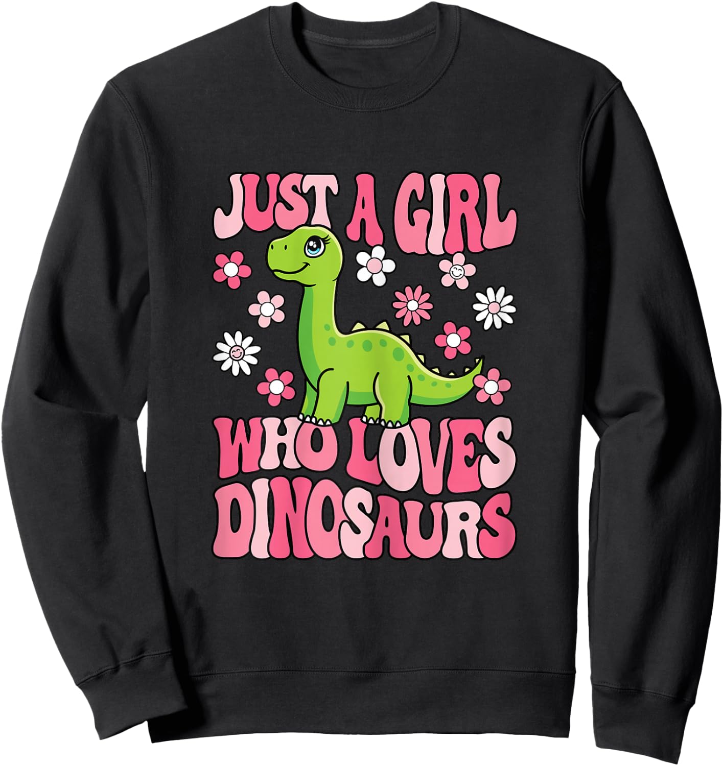 Just A Girl Who Loves Dinosaurs Groovy Dino Lover Girls Kids Sweatshirt - Sweatshirt | Black