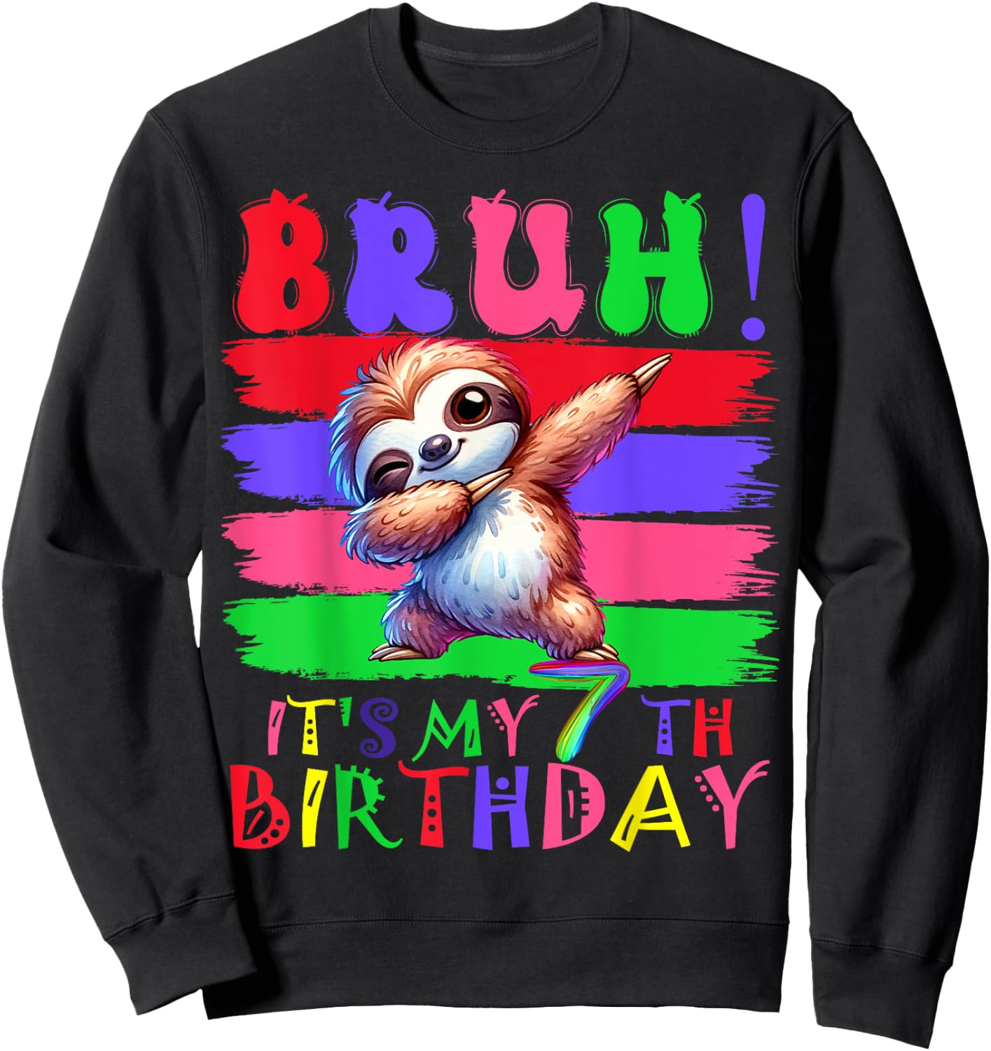 7 Year Old It's My 7th Birthday Sloth dabbing boy girl Sweatshirt - Sweatshirt | Black