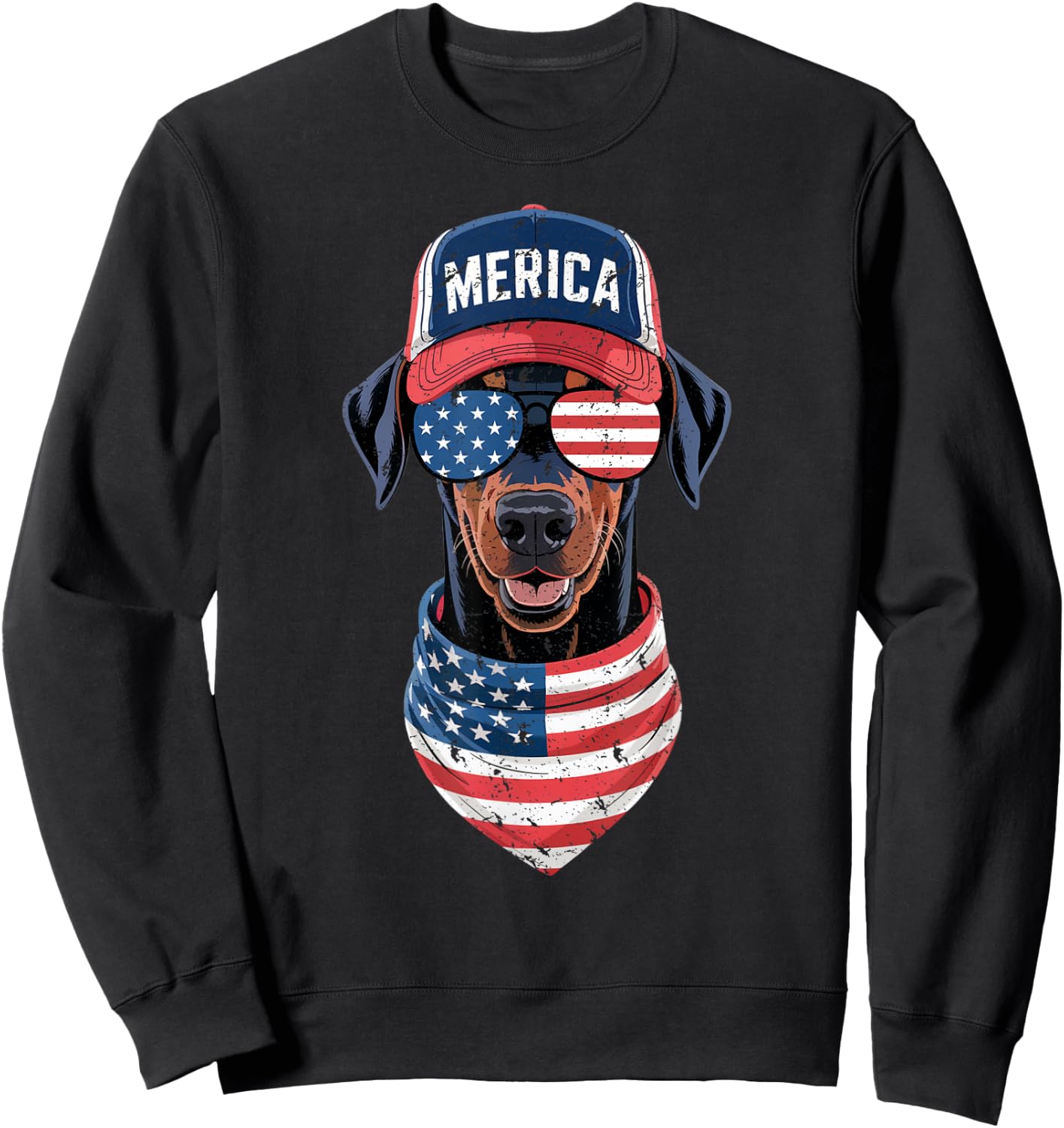 Doberman Pinscher 4th of July US American Flag Dog Patriotic Sweatshirt - Sweatshirt | Black