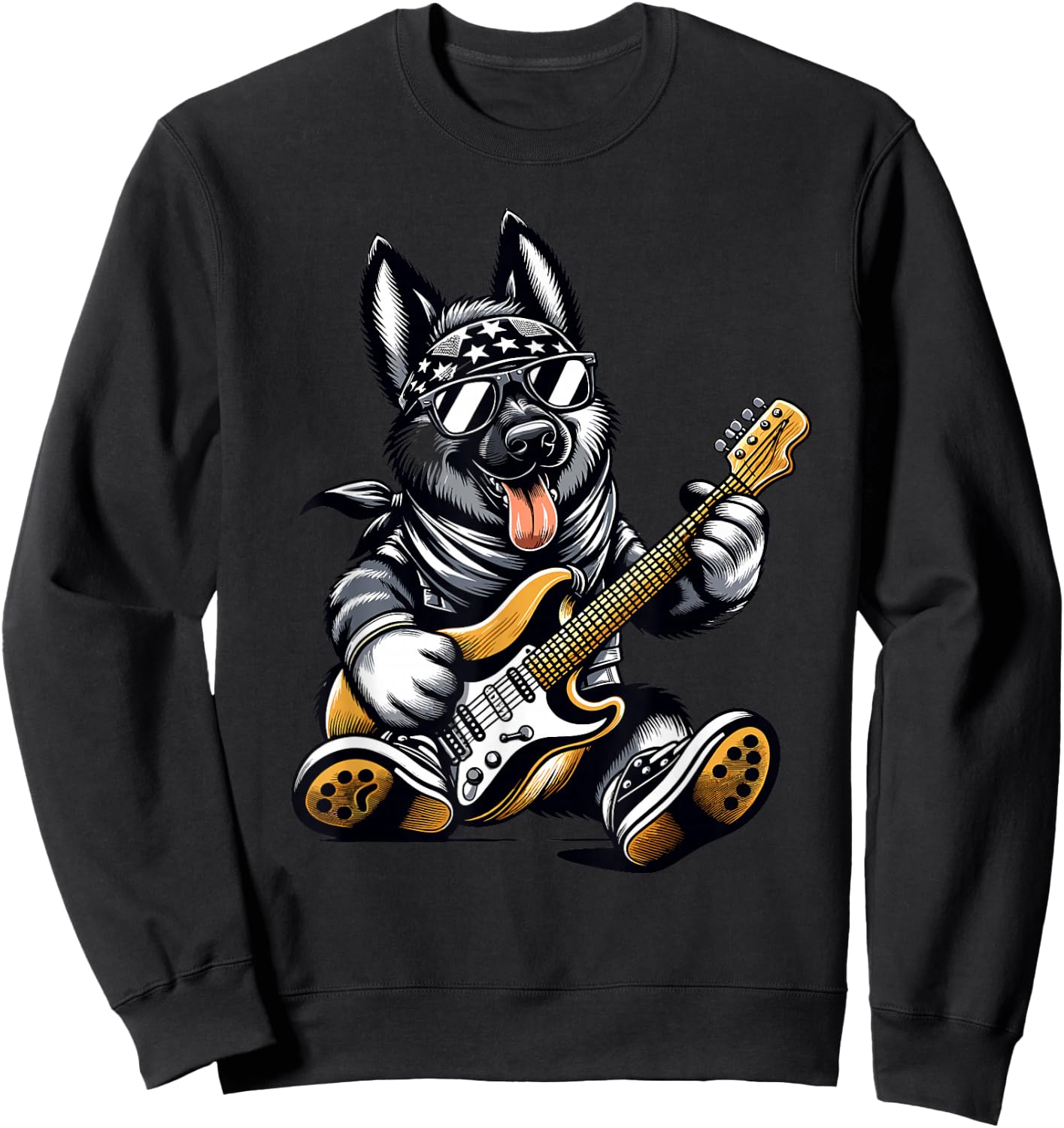 Rock Dog Playing Guitar, Funny Guitar German Shepherd Dog Sweatshirt - Sweatshirt | Black