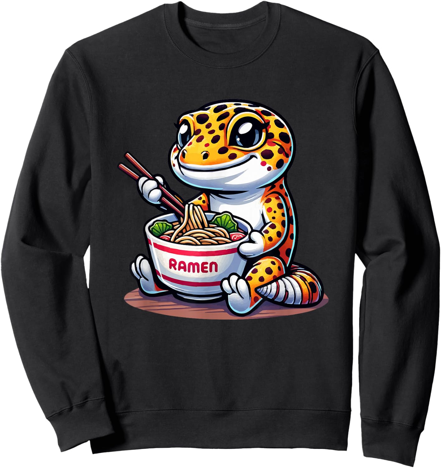 Kawaii Gecko Herpetology Cute Leopard Gecko Eating Ramen Sweatshirt - Sweatshirt | Black