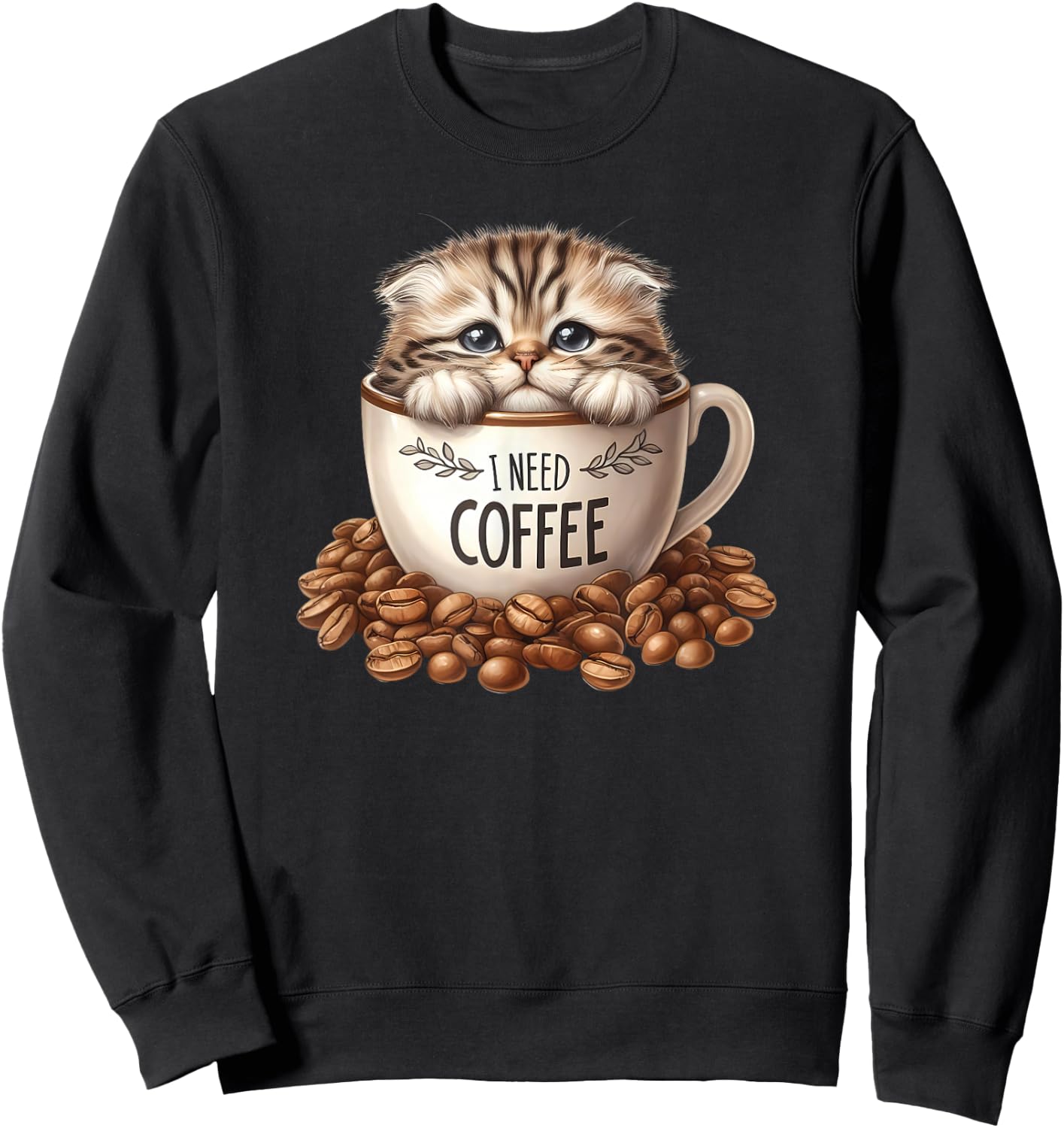 Cute Cat Sitting in Coffee Cup Kitten Lover Kitty Sweatshirt - Sweatshirt | Black
