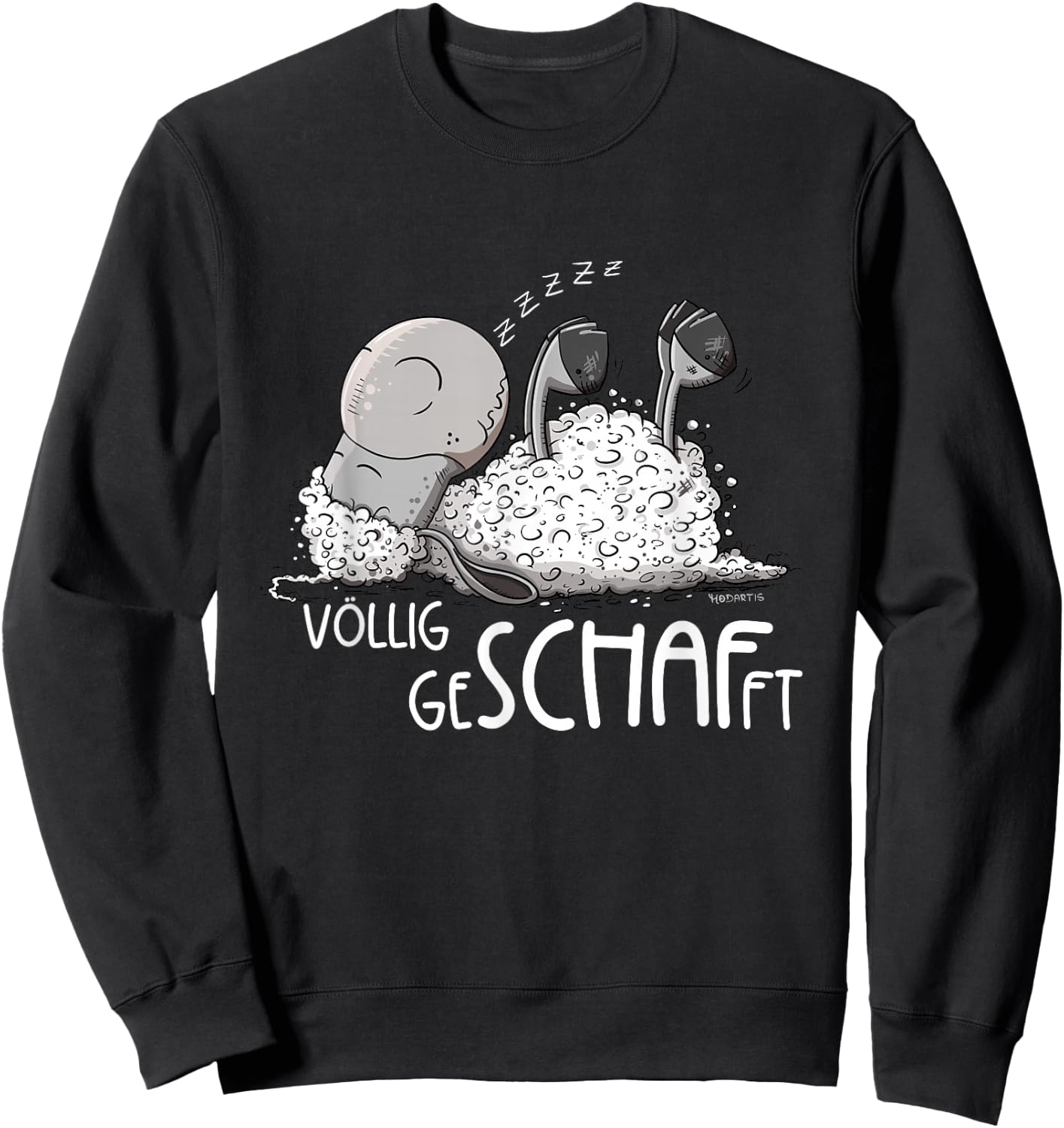 MODARTIS Völlig Geschafft Schäfchen Schlafendes Schaf Sleep , Adult, Cartoon, Black, S, Short Sleeve Sweatshirt - Sweatshirt | Black
